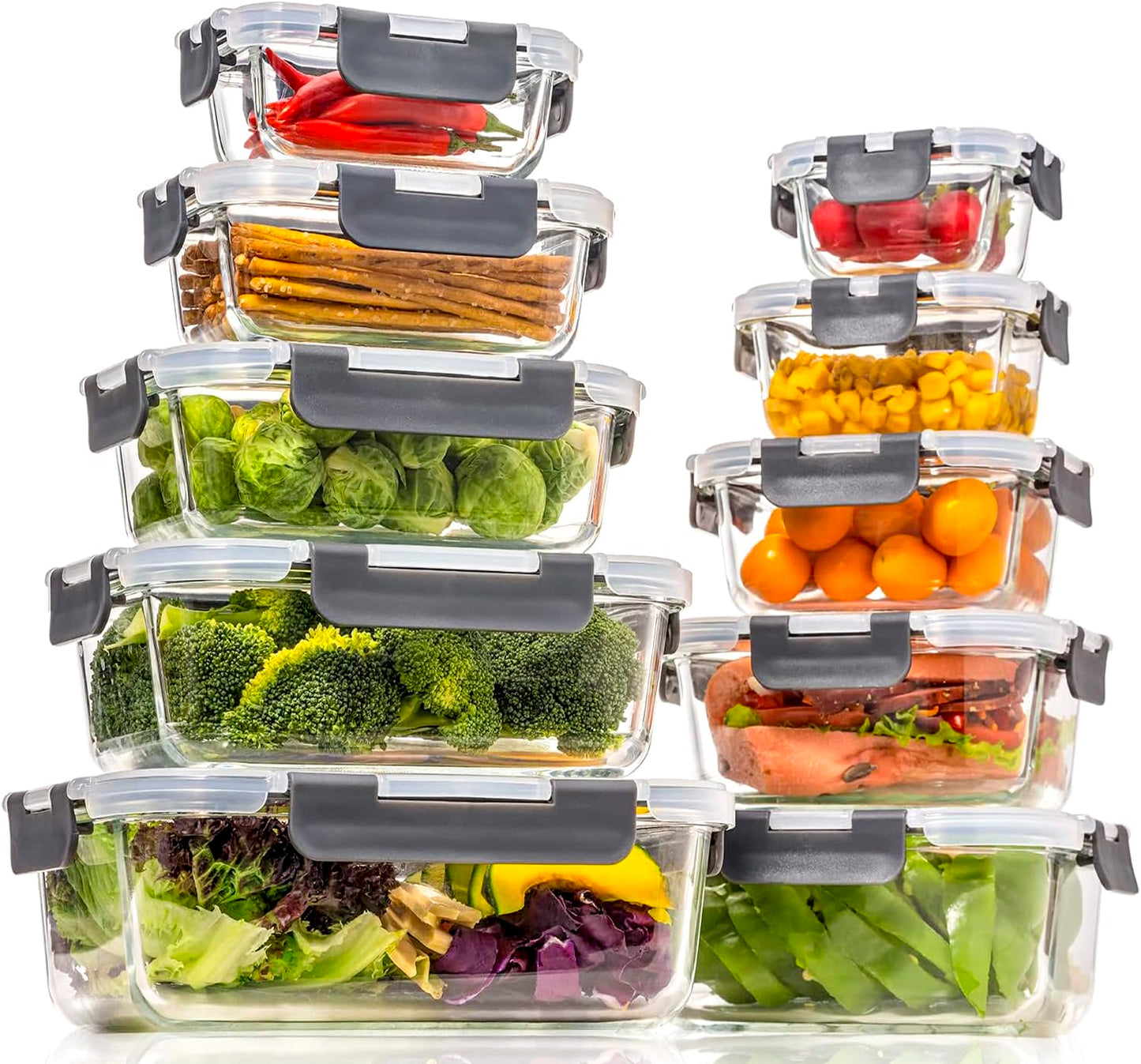 coccot Glass Food Storage Containers with Lids Airtight, [10 Pack] Glass Meal Prep Containers, Storage Container Set with Bpa-free Lid for Food, Lunch Bento Box