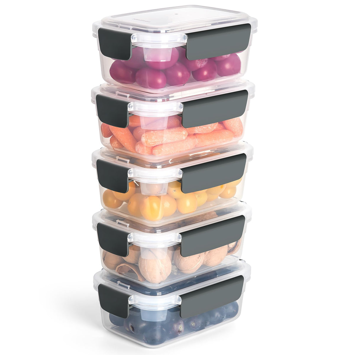 YORY 5cup Plastic Food Storage Containers With Lids For Lunch Meal Prep,5pk