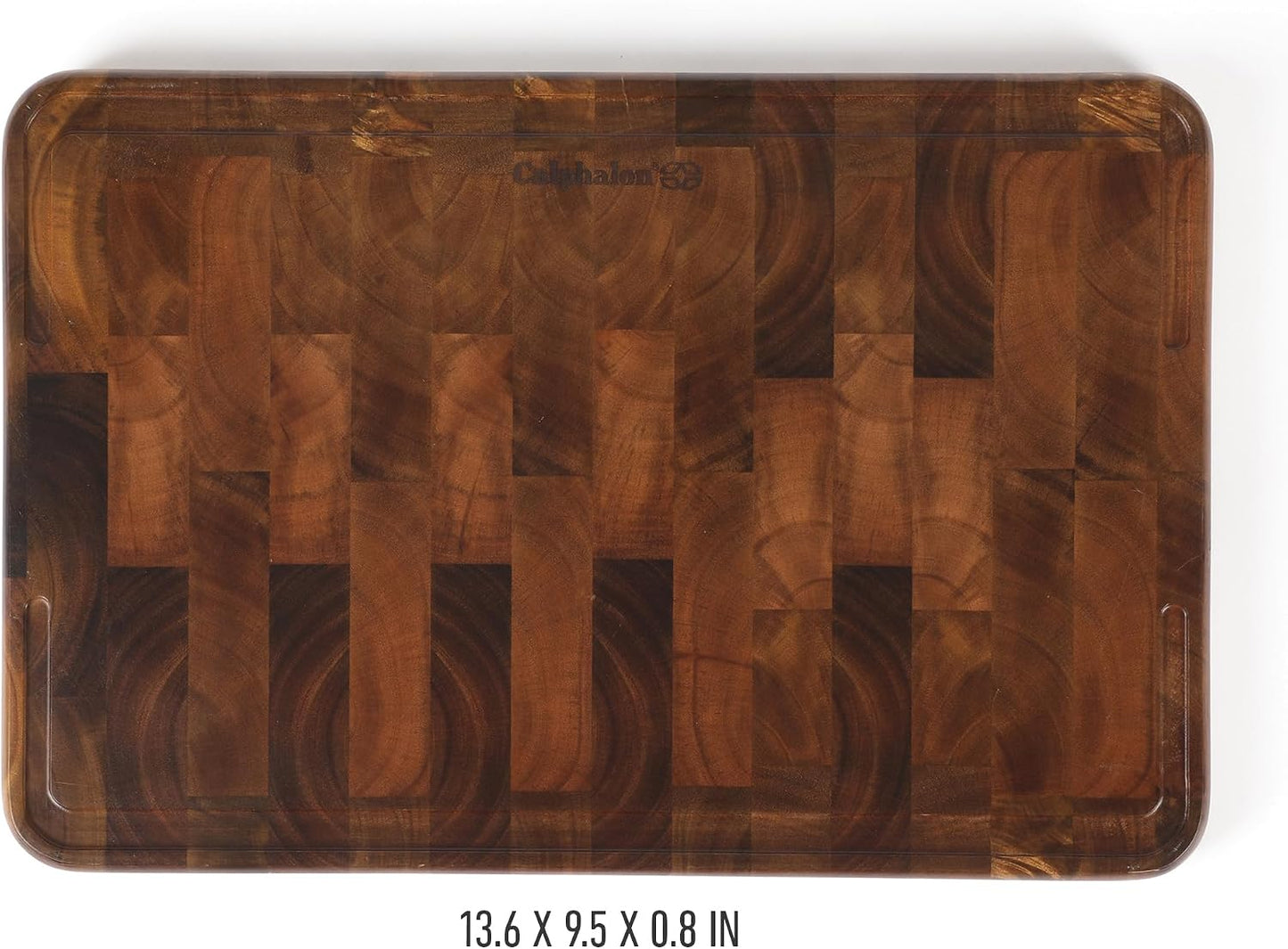 Calphalon Edge Guard Cutting Board, 13.6 x 9.5-Inch End-Grain Acacia Wood Cutting Board, Wooden Chopping Block for Stable Cutting & Food Prep
