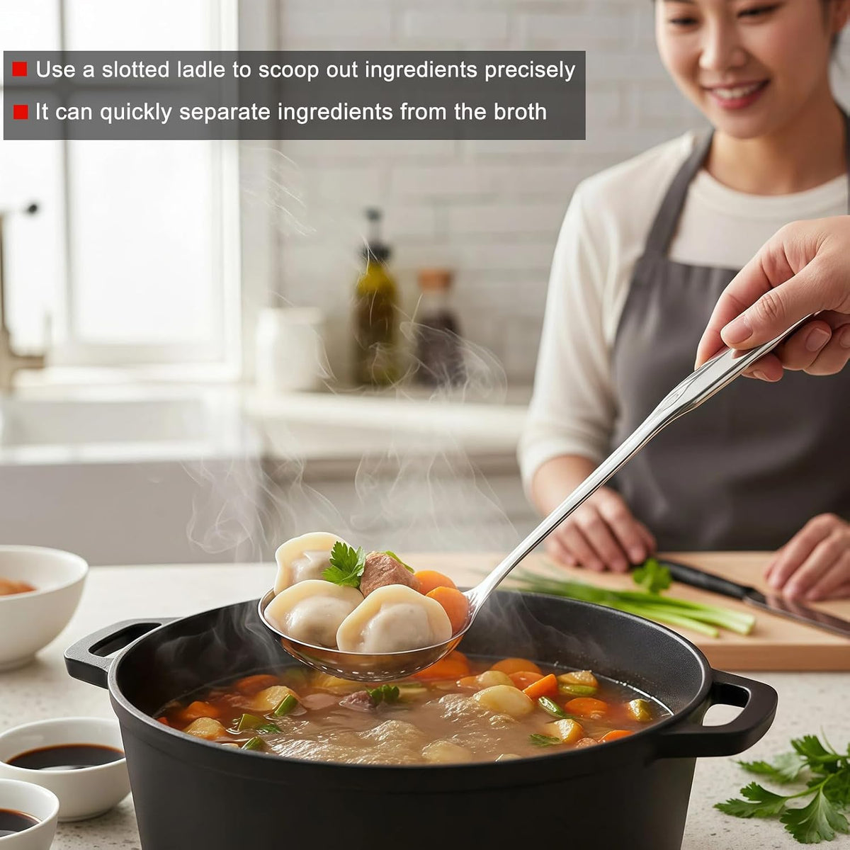 Soup Ladle 18/10 Stainless Steel and Slotted Spoons with Holes 2 Pack Set,316 Metal Heavy Duty Deep Spoon Gravy Punch Ladles for Serving Soup,Gravy,Draining,Kitchen Cooking,Hot Pot(11.8inchs)
