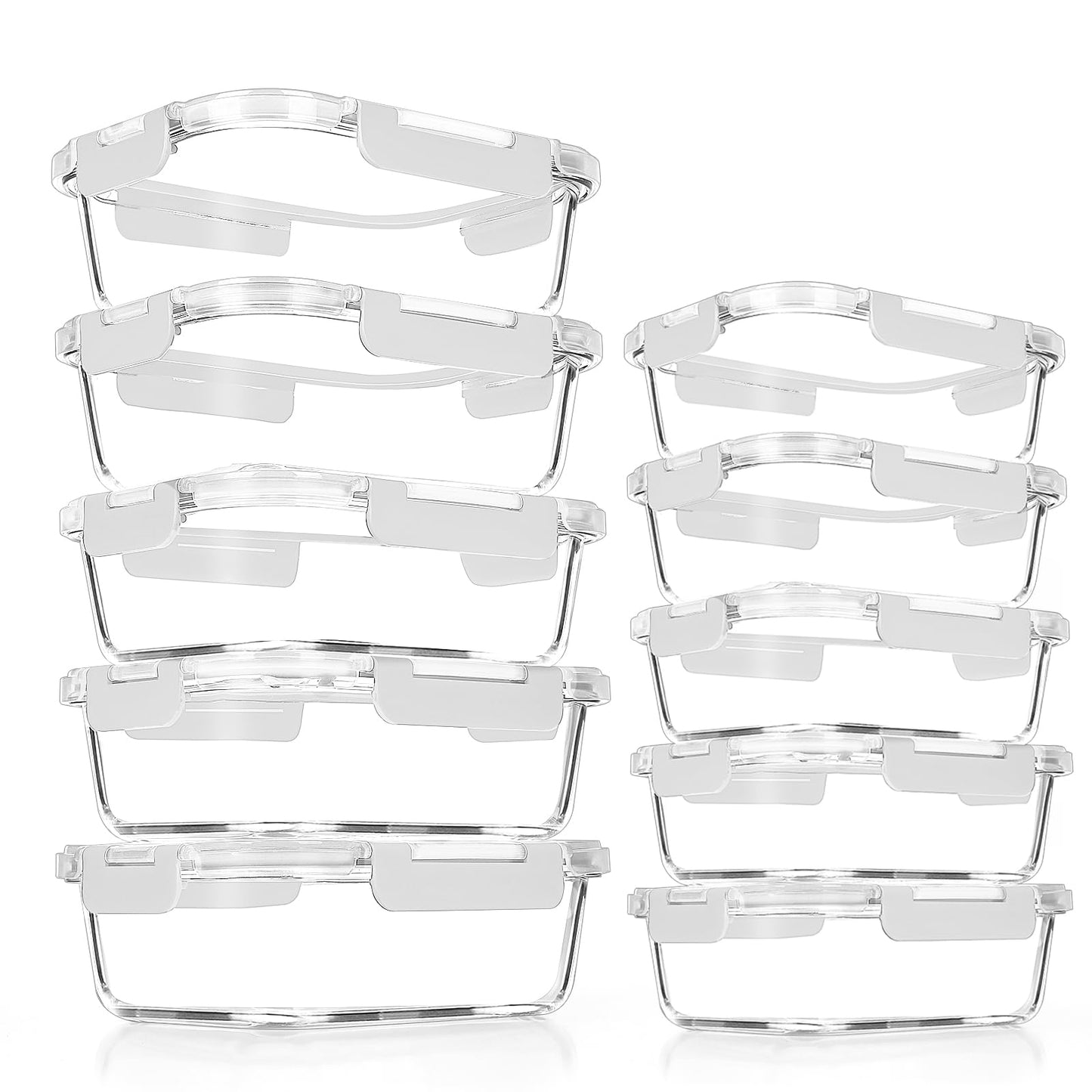 VERONES 10 PACK Glass Meal Prep Containers Set with Lids, Grey