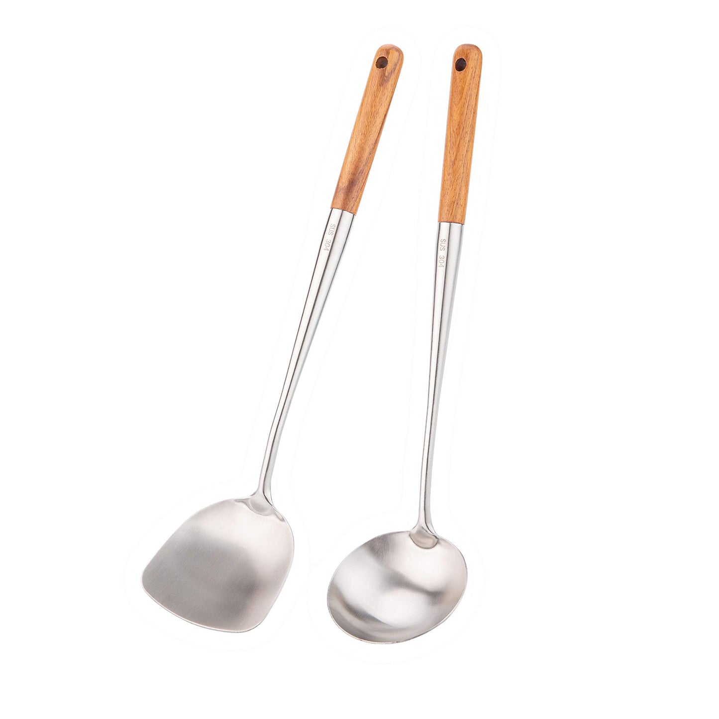 FJNATINH Soup Ladle, 17inches Ladle for wok, 304 Stainless Steel Soup Spoon Cooking Spoon for Kitchen with Wooden Handle