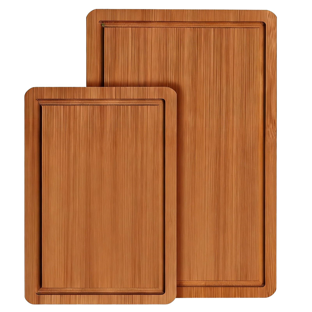 Bamboo Cutting Board Set of 3 with Stand, Carbonized Bamboo, Juice Groove