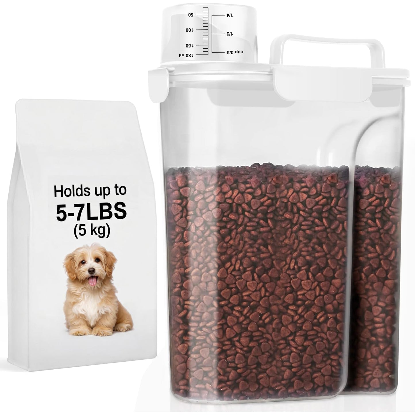 LEAWALK 5-7Lbs Dog Cat Food Storage Container with Upgraded Large Nozzle BPA-free, 4 Snap Seals Plastic Pet Food Storage Containers with Handles are Easy to Clean and Carry