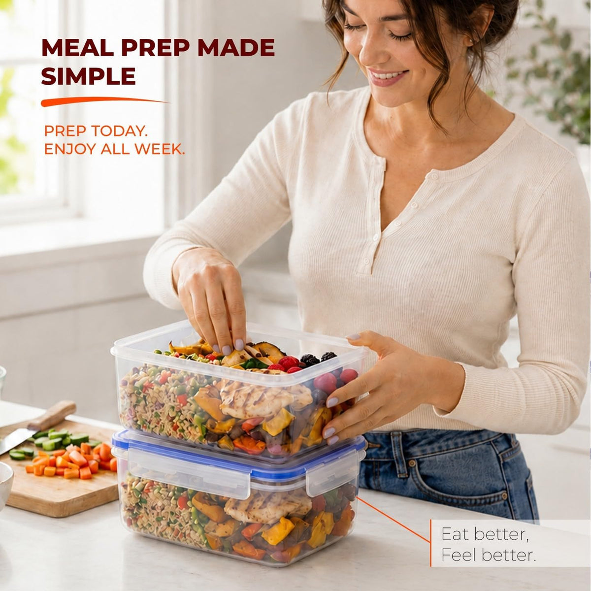 Tribello 68 oz Airtight Food Storage Containers with SnapTight Lids – Clear, Stackable, BPA-Free Meal Prep Containers for Kitchen, Freezer & Pantry – 3-Pack