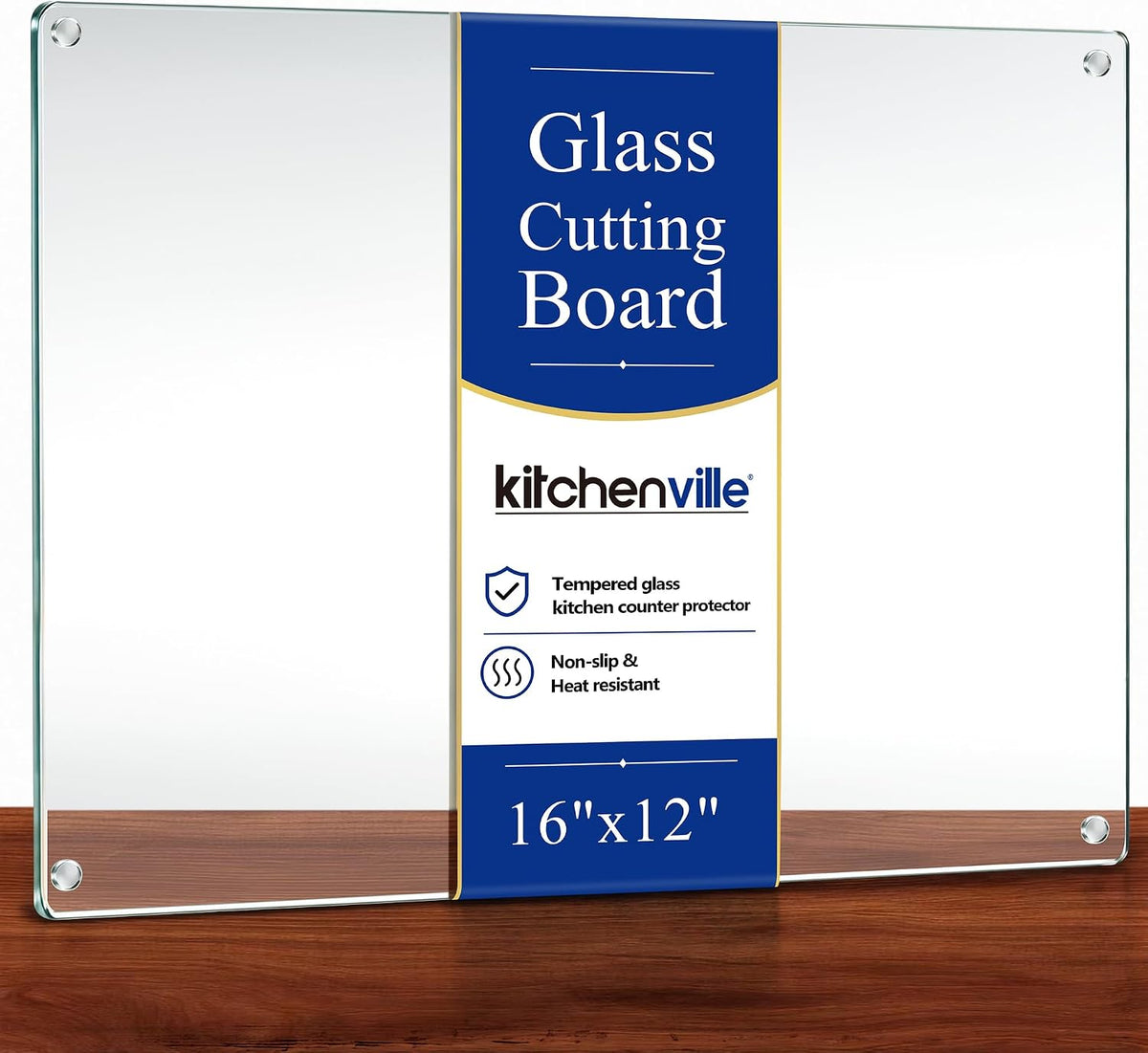 Kitchenville Glass Cutting Board 16"x12": Tempered Glass Kitchen Counter Protector - Durable- Scratch-Resistant, Heat-Proof - Clear Design