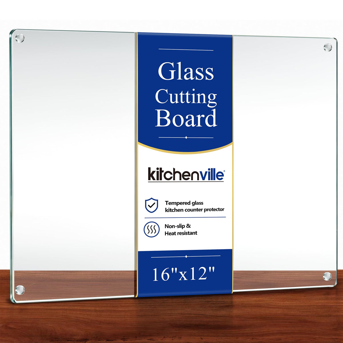 Kitchenville Glass Cutting Board 16"x12": Tempered Glass Kitchen Counter Protector - Durable- Scratch-Resistant, Heat-Proof - Clear Design