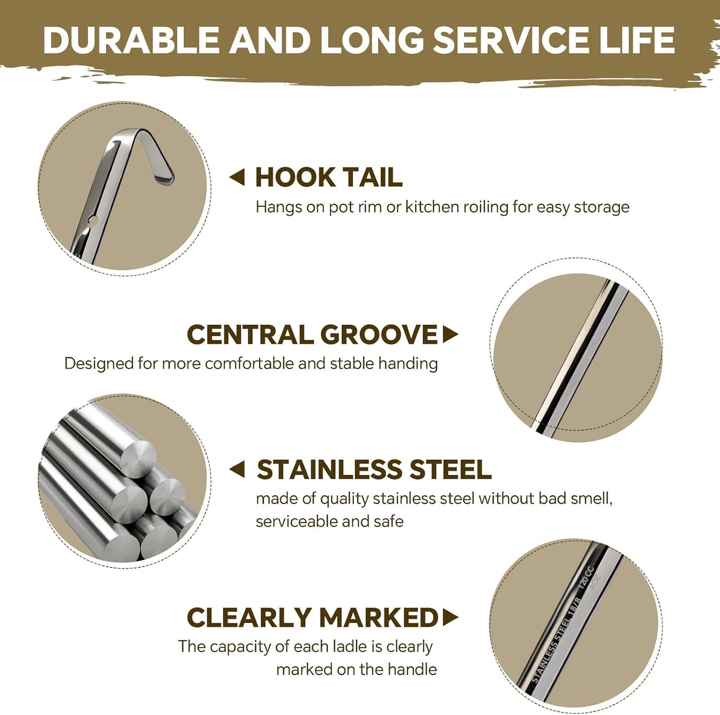 6Pcs 4 Oz Soup Ladle,Stainless Steel Ladle with long Handle,Metal Kitchen Soup Spoon Cooking Utensil for Serving, Stirring, Portioning Kitchen Restaurant Accessories.