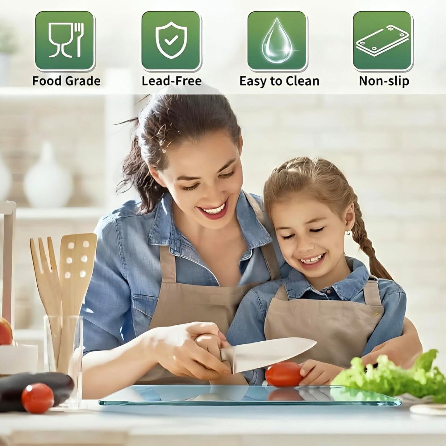 Seelenruhe Tempered Glass Cutting Board for Kitchen Counter, 12x16 inch Clear Cutting Board for Countertop, Non-Slip, Heat-Resistant, Easy to Clean, Kitchen Decoration