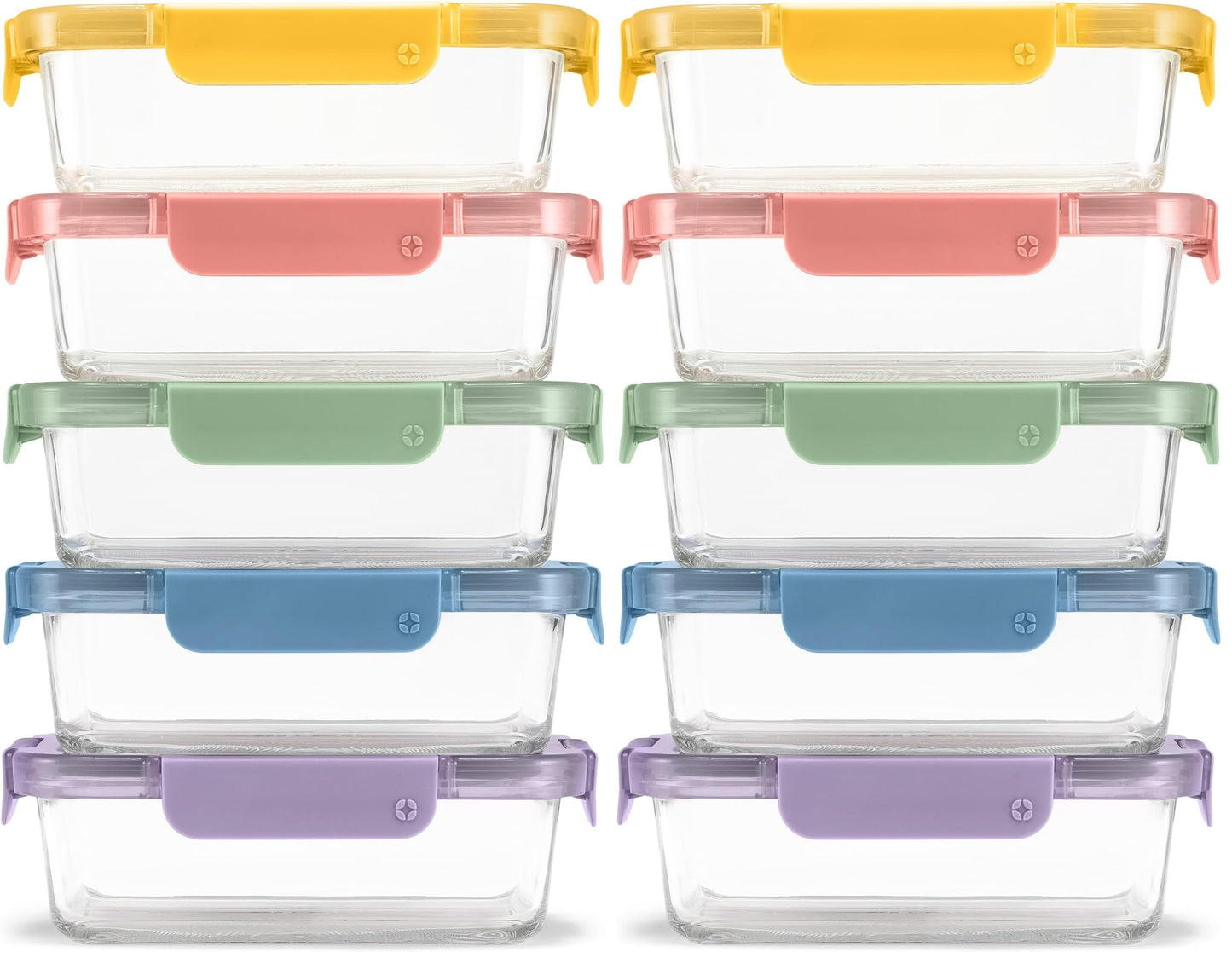 Ello Color Lock 3.4 Cup Glass Meal Prep Containers & Lids, 5 Pack, Desert