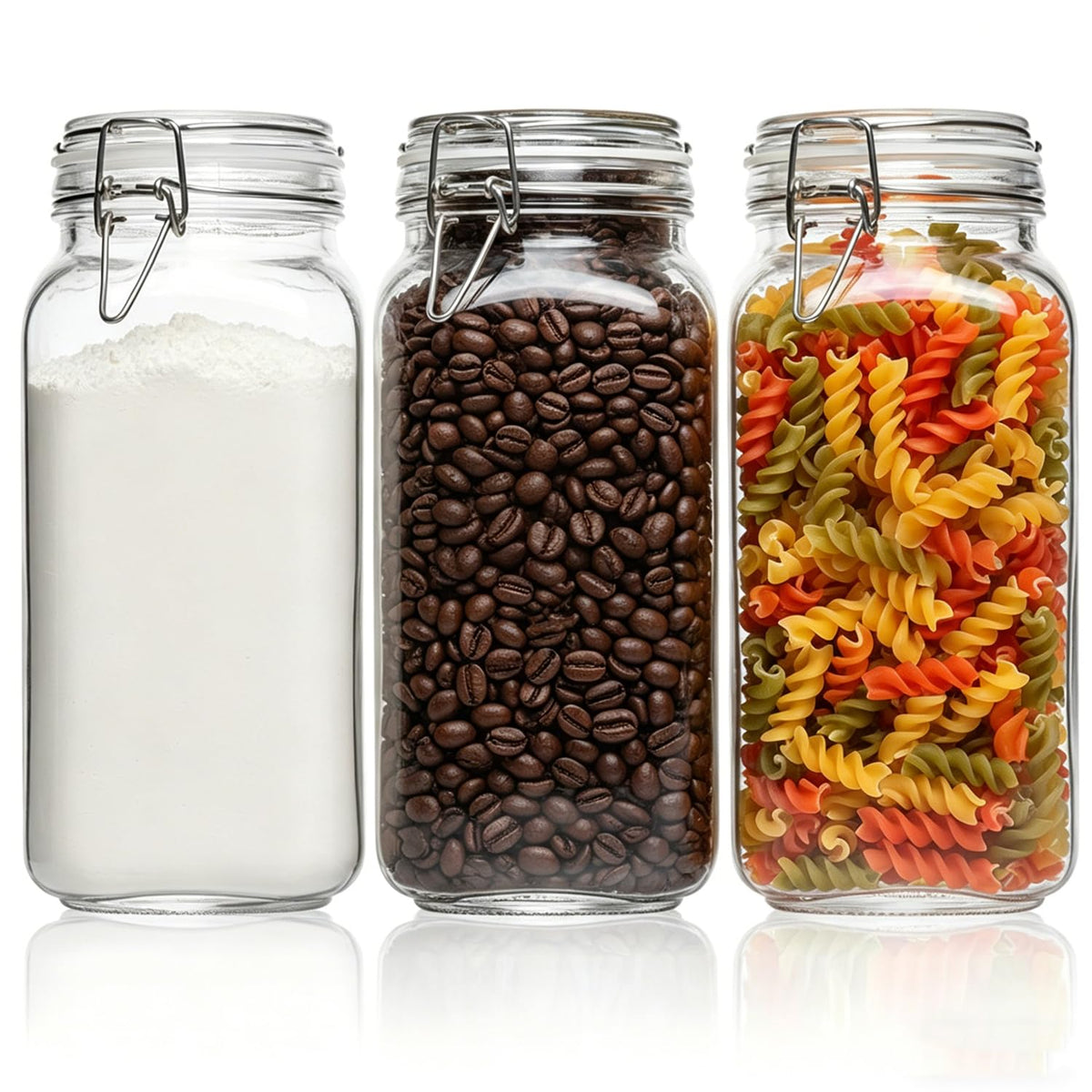 ComSaf Large Square Glass Jars with Airtight Lids 78 oz 3 Pack Wide Mouth
