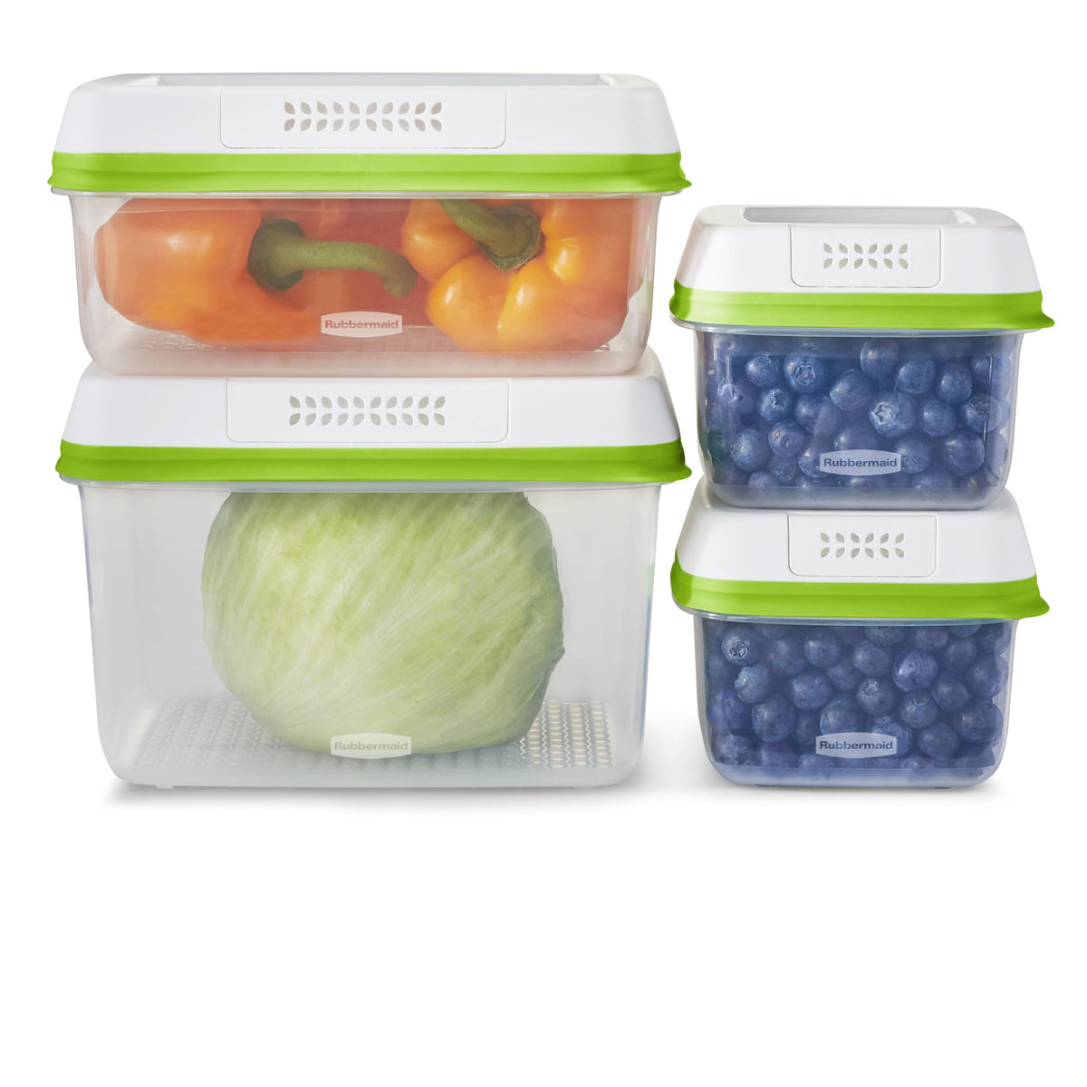 Rubbermaid FreshWorks Produce Saver, Medium and Large Storage Containers, 8-Piece Set, Set of 4, Med & Lg, Clear