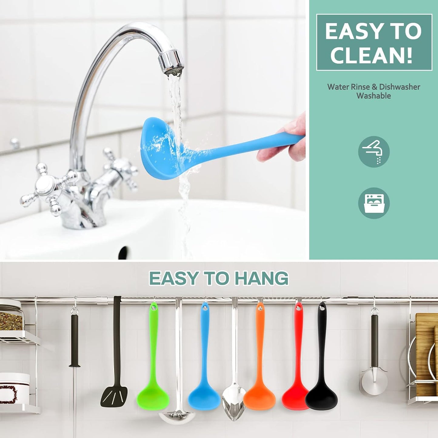 5 Pieces Silicone Ladles for Cooking - Small Soup Ladle Spoon Heat Resistant Kitchen Ladle Spoons, Cooking and Serving Spoon for Soup Sauce Chili Gravy Canning Pouring (5 Colors)
