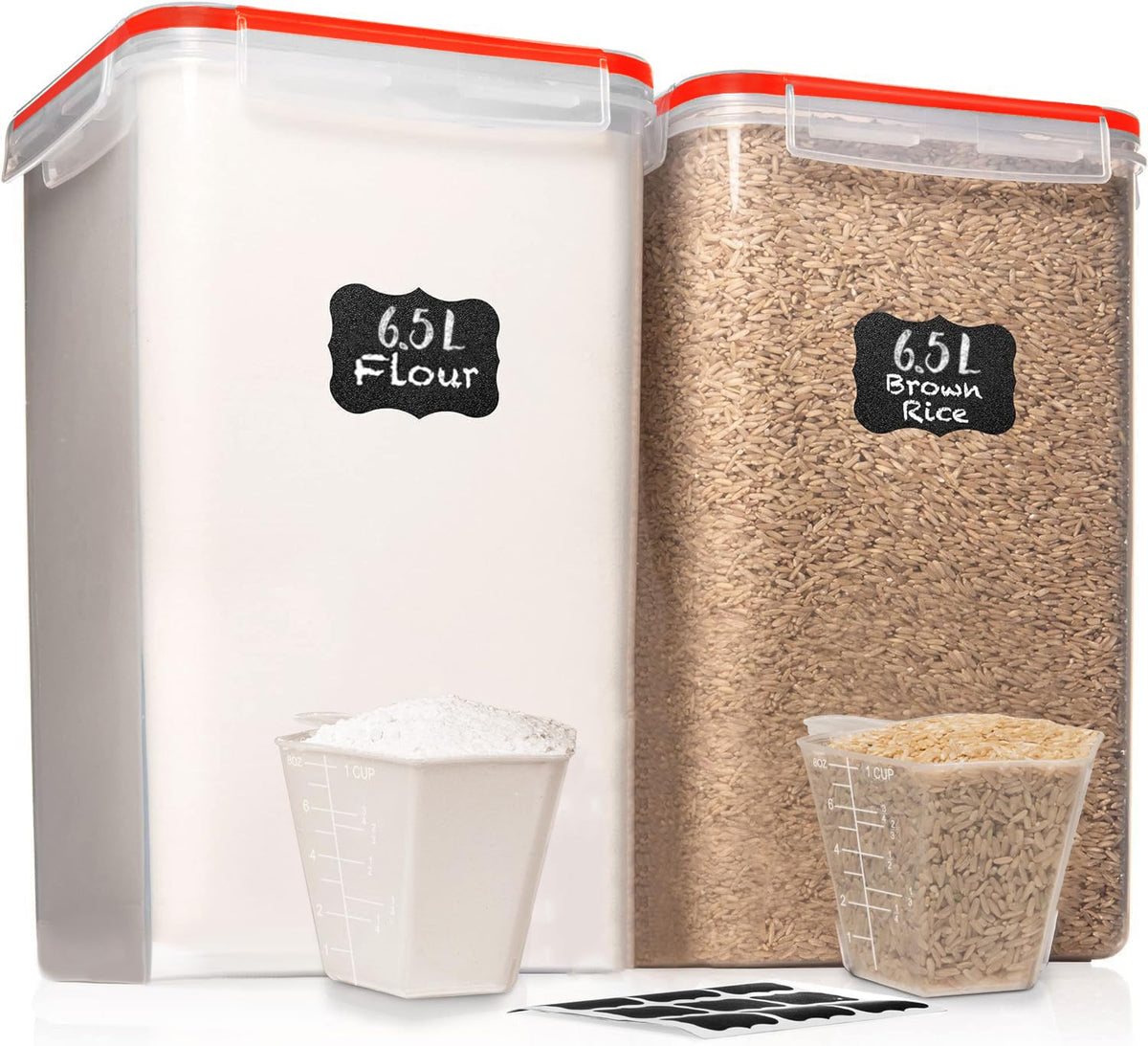 WHITE FEATHER SUPPLIES 2 PC [7 Qt / 6.5L / 220 Oz] Large Food Storage Containers with Lids Airtight - BPA Free Clear Plastic Kitchen and Pantry Storage Containers for Cereal, Flour, Sugar, Rice