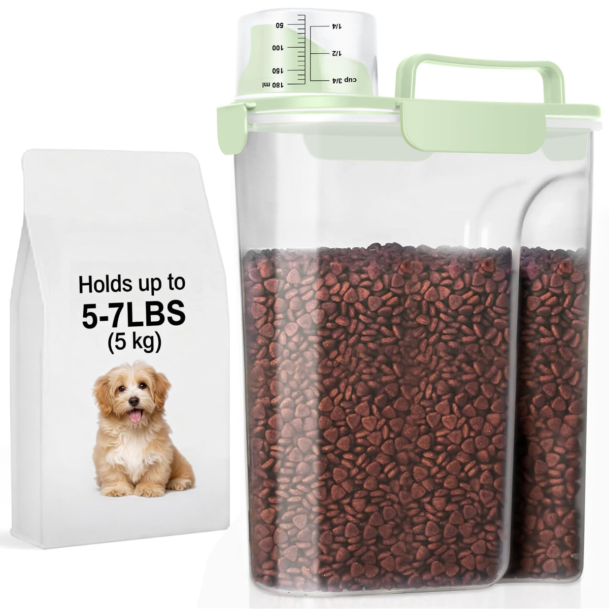 LEAWALK 5-7Lbs Dog Cat Food Storage Container with Upgraded Large Nozzle BPA-free, 4 Snap Seals Plastic Pet Food Storage Containers with Handles are Easy to Clean and Carry