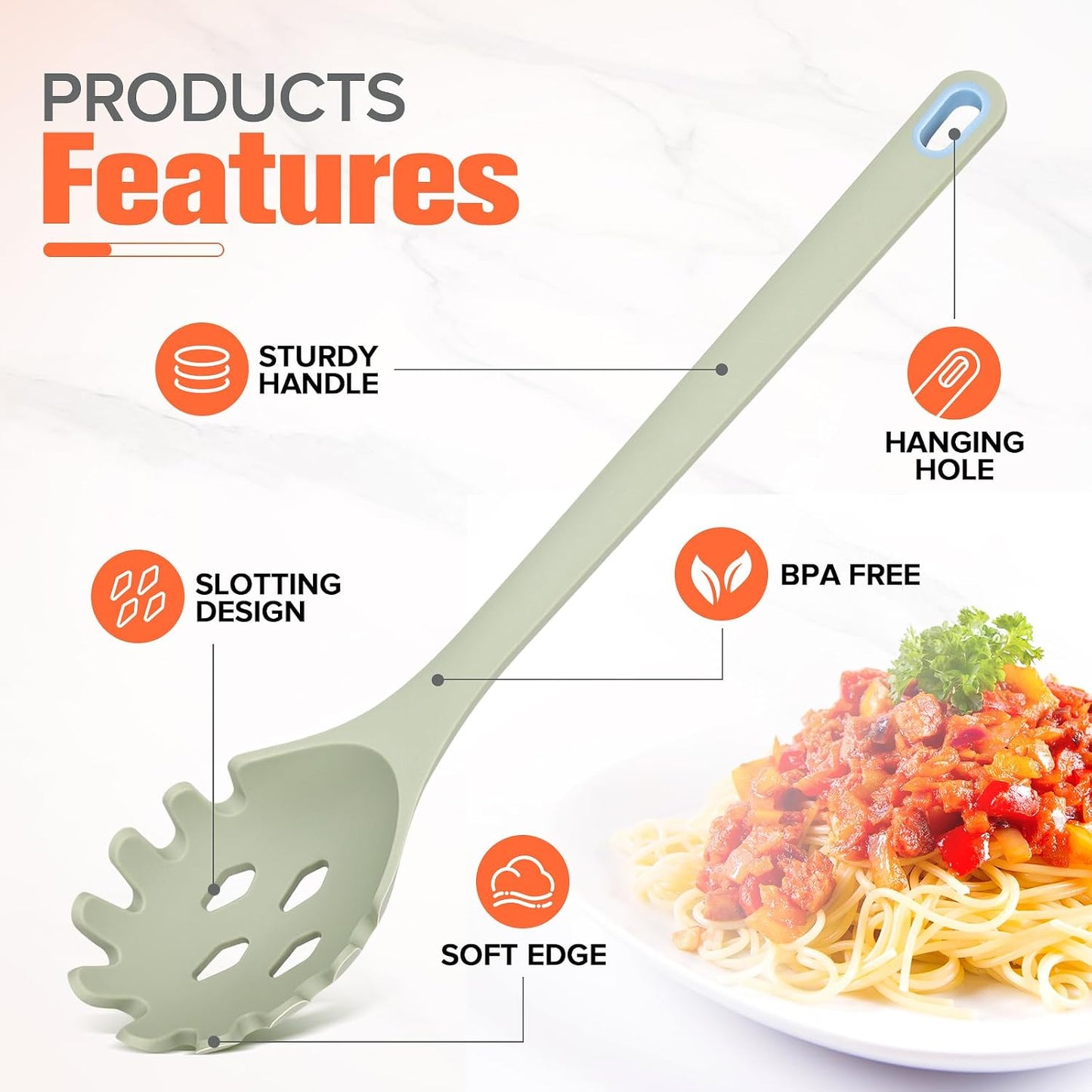 Silicone Spaghetti Spoon & Soup Ladle Cooking Utensils Set of 2 (Green)