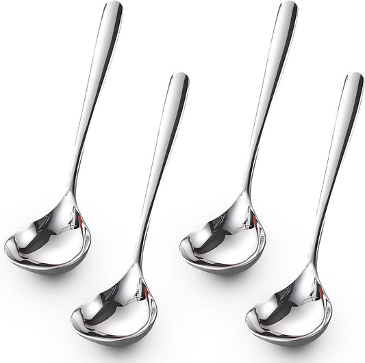 Comicfs 4 Pack Small Ladle Sauce Ladle SUS 304 Stainless Steel Small Serving Ladles Gravy Soup Spoon Ladles 8-Inch (Silver)
