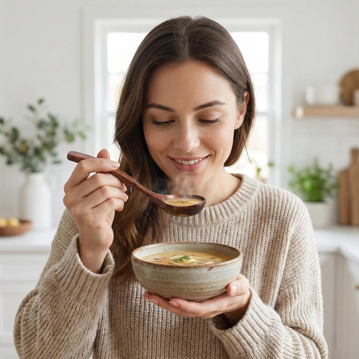 Gravy Ladle, Wooden Ladle for Soup Small 7.87 Inch Gravy Soup Spoon with Back Hooks Kitchen Woodn Scoop Deep Spoon for Spooning Gravies Sauces Porridge Sustainable Natural Texture
