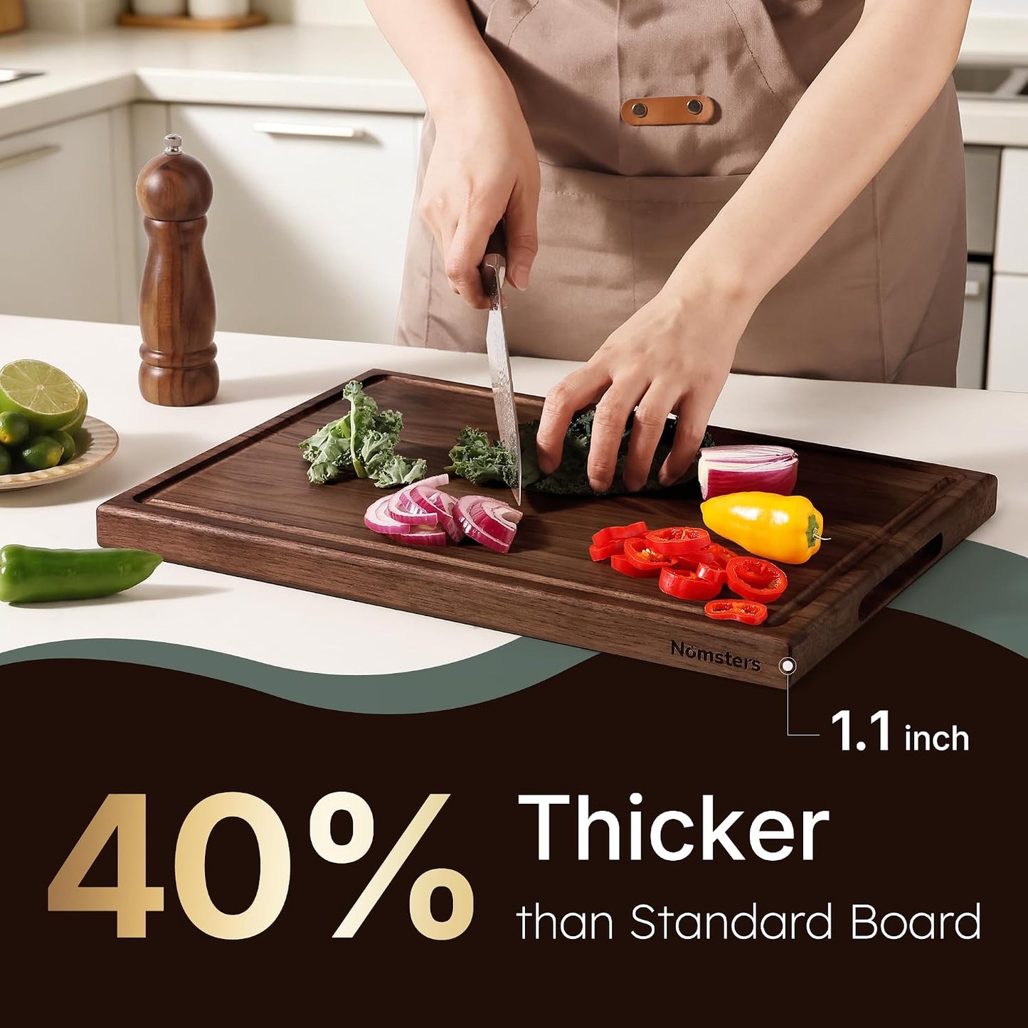 Luxury American Black Walnut Wood Wooden Cutting Boards for Kitchen 17''