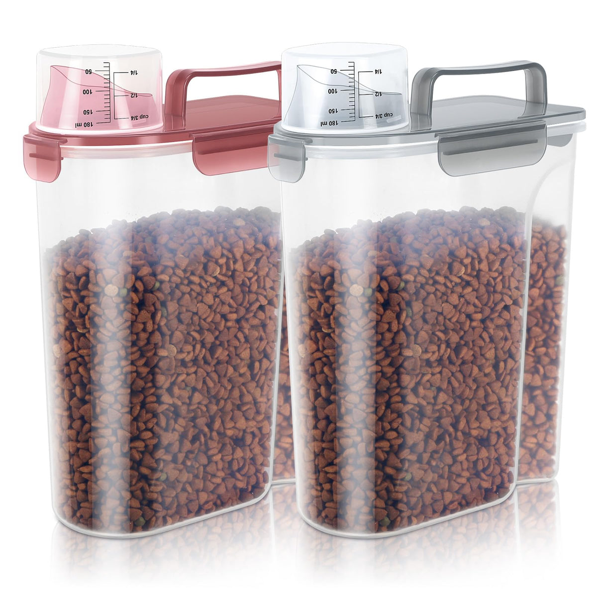 LEAWALK 5-7Lbs Dog Cat Food Storage Container with Upgraded Large Nozzle BPA-free, 4 Snap Seals Plastic Pet Food Storage Containers with Handles are Easy to Clean and Carry