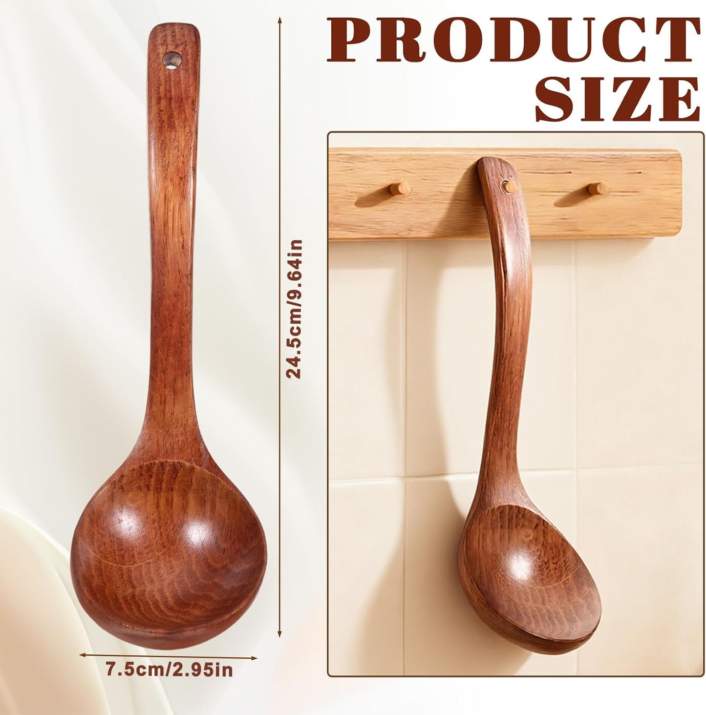 Deep Serving Spoon Smooth Finish Lightweight Wooden Ladle with Long Handle Wooden Soup Spoons Wood Soup Ladle Handmade Soups Ladles for Cooking Kitchen Cookware