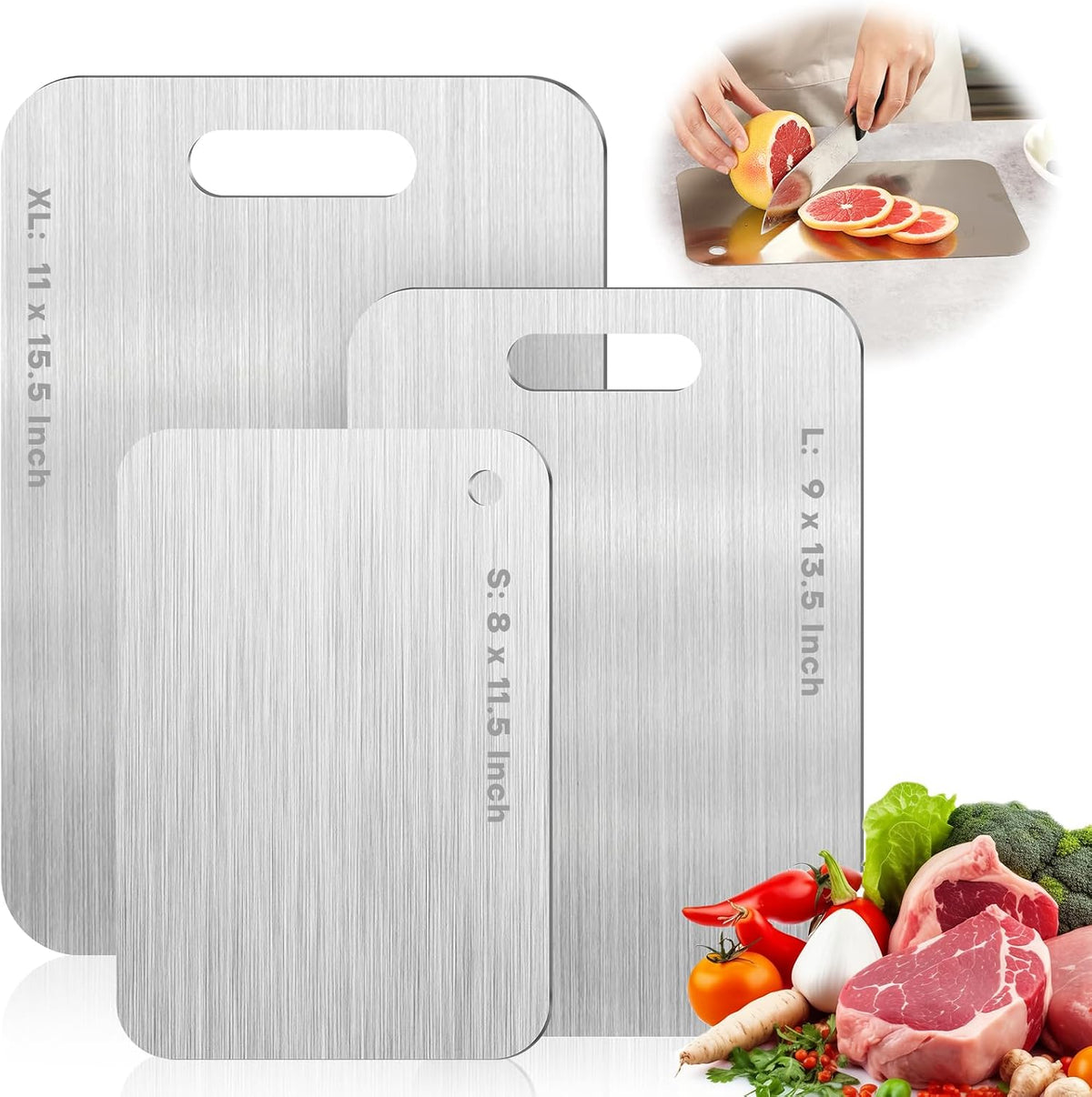 Katori Titanium Cutting Boards for Kitchen-100% Pure Titanium Cutting Board set Double Sided Non Toxic Titanware Chopping Board,Dishwasher Safe Metal Cutting Boards FathersDay Gifts(3PC-S+L+XL)