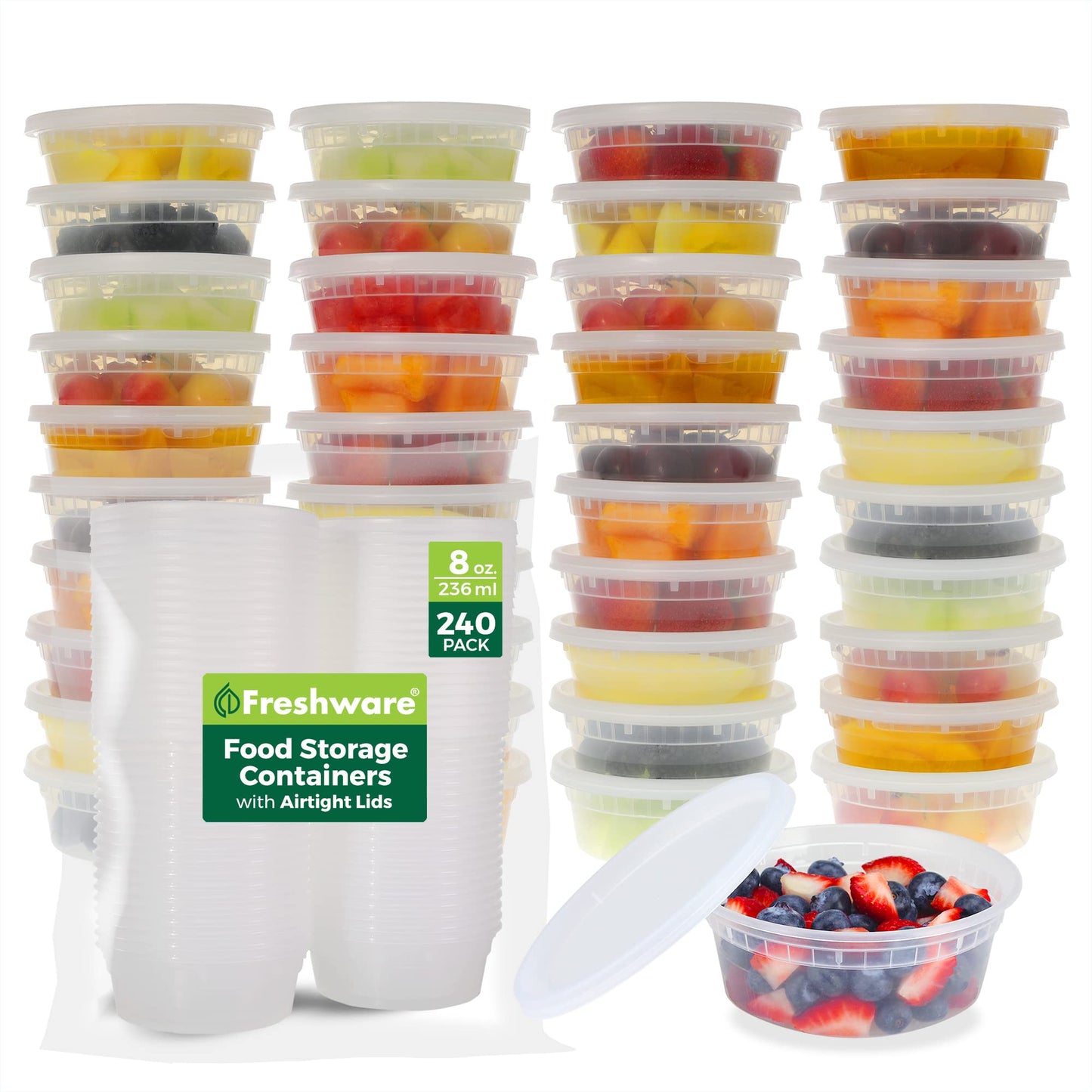 Freshware Food Storage Containers [50 Set] 12 oz Plastic Deli Containers with Lids, Slime, Soup, Meal Prep Containers | BPA Free | Stackable | Leakproof | Microwave/Dishwasher/Freezer Safe