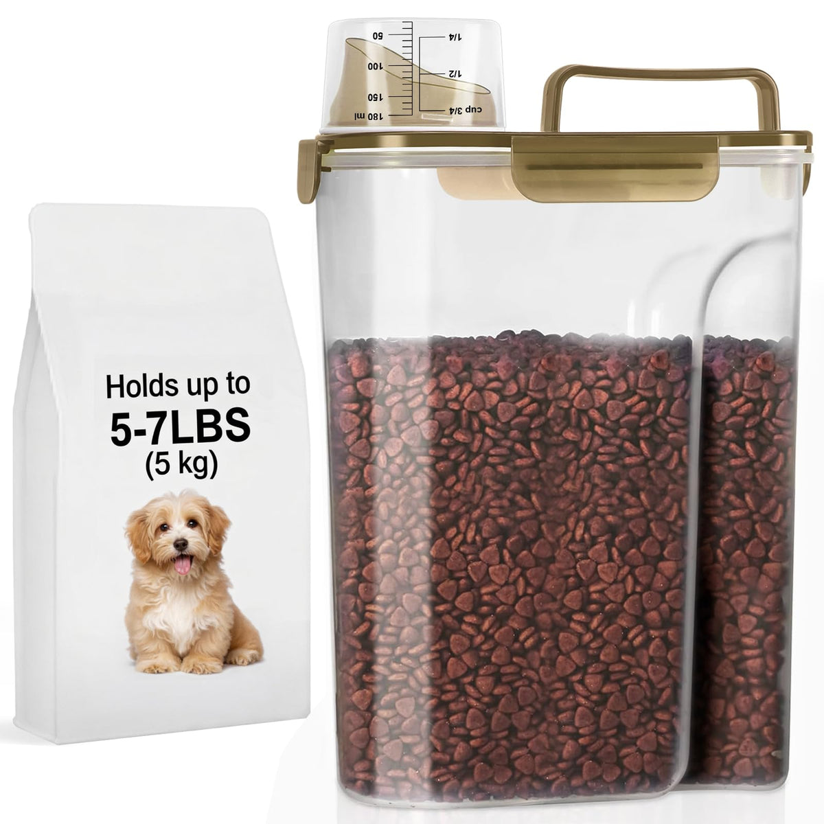 LEAWALK 5-7Lbs Dog Cat Food Storage Container with Upgraded Large Nozzle BPA-free, 4 Snap Seals Plastic Pet Food Storage Containers with Handles are Easy to Clean and Carry