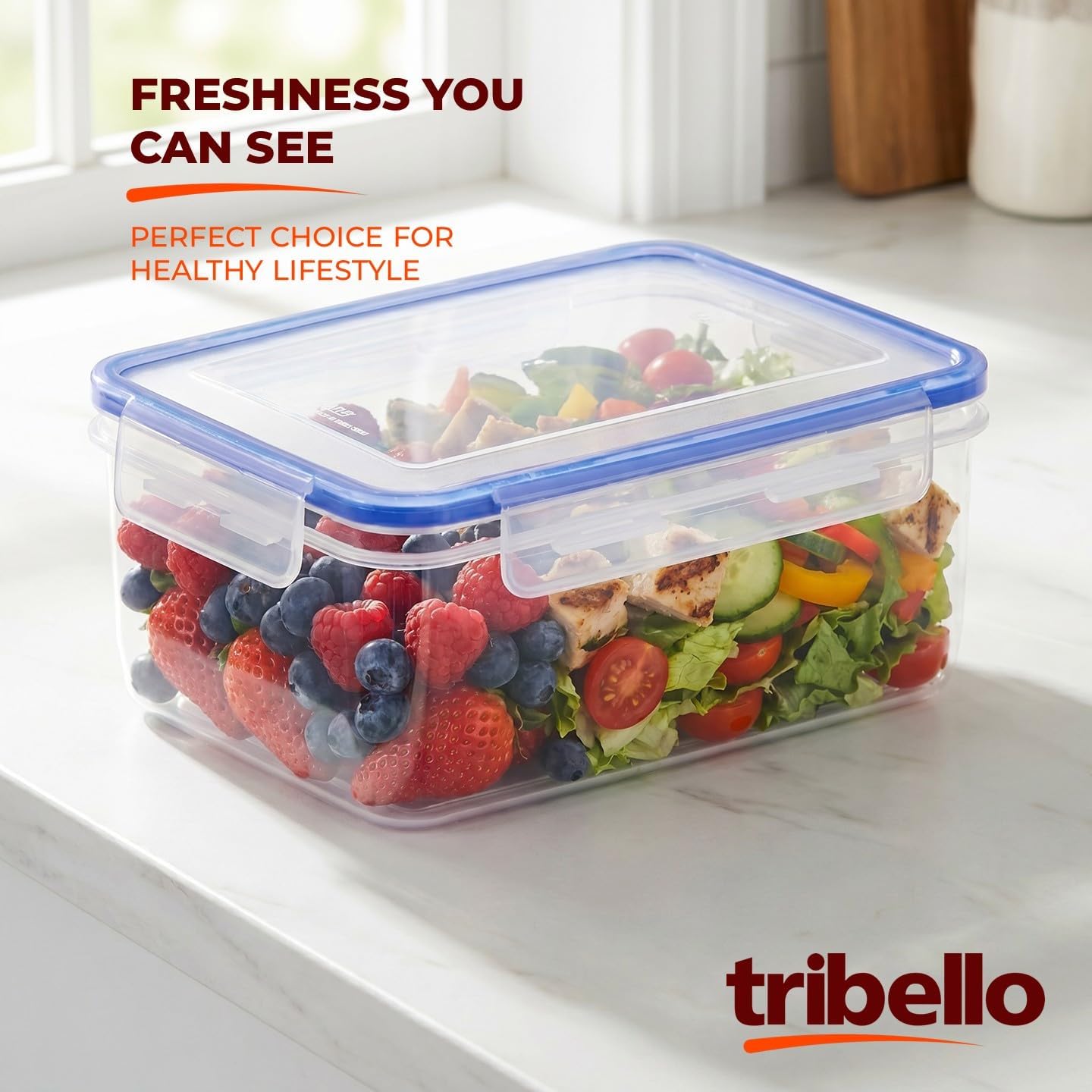 Tribello 68 oz Airtight Food Storage Containers with SnapTight Lids – Clear, Stackable, BPA-Free Meal Prep Containers for Kitchen, Freezer & Pantry – 3-Pack