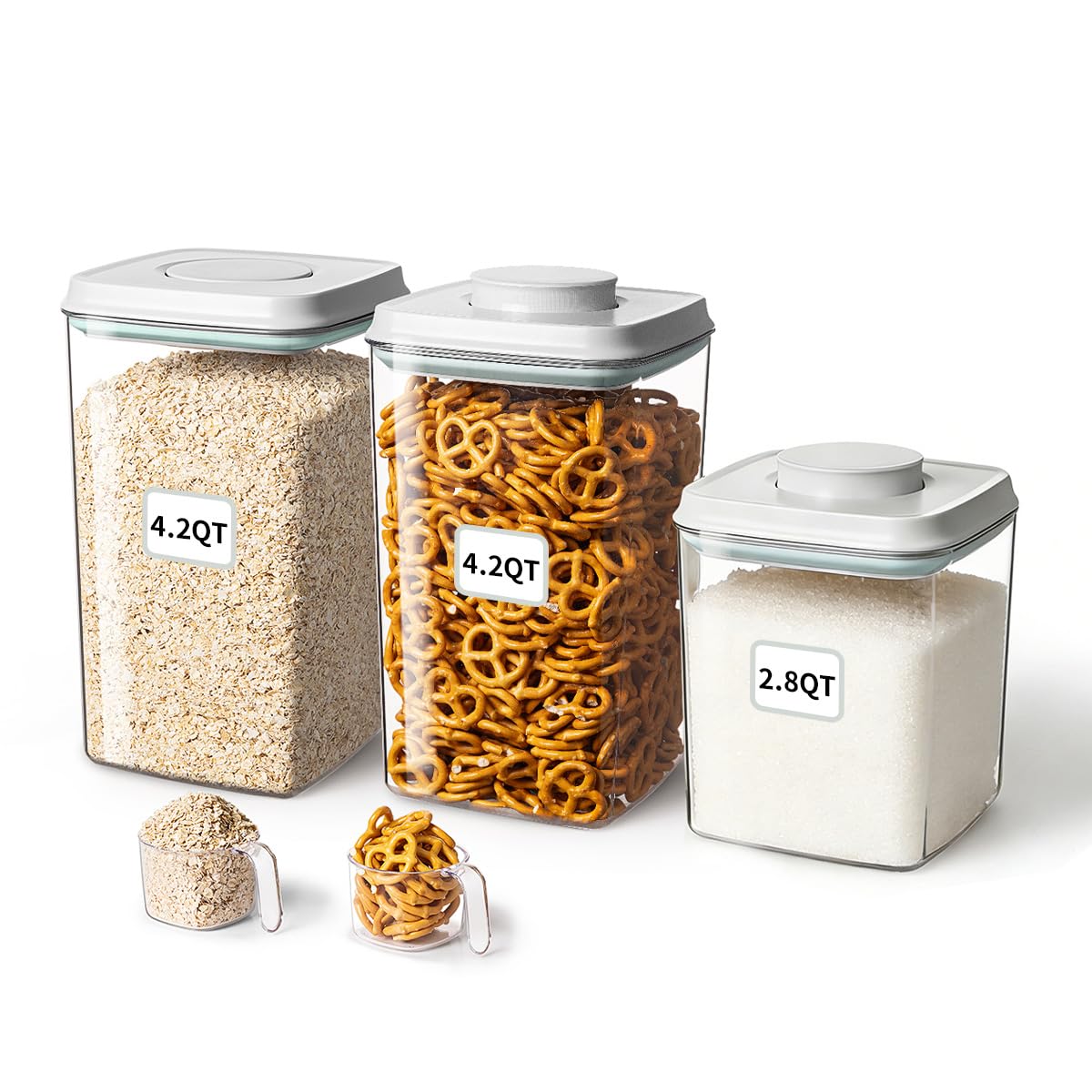 Ankou Airtight Food Storage Container with Pop Lid & 130ml Scoop, 4L/4.2qt *4 BPA-Free Cereal, Rice, Flour, Pasta & Snack Container, Stackable & Durable,Kitchen Pantry Organizer