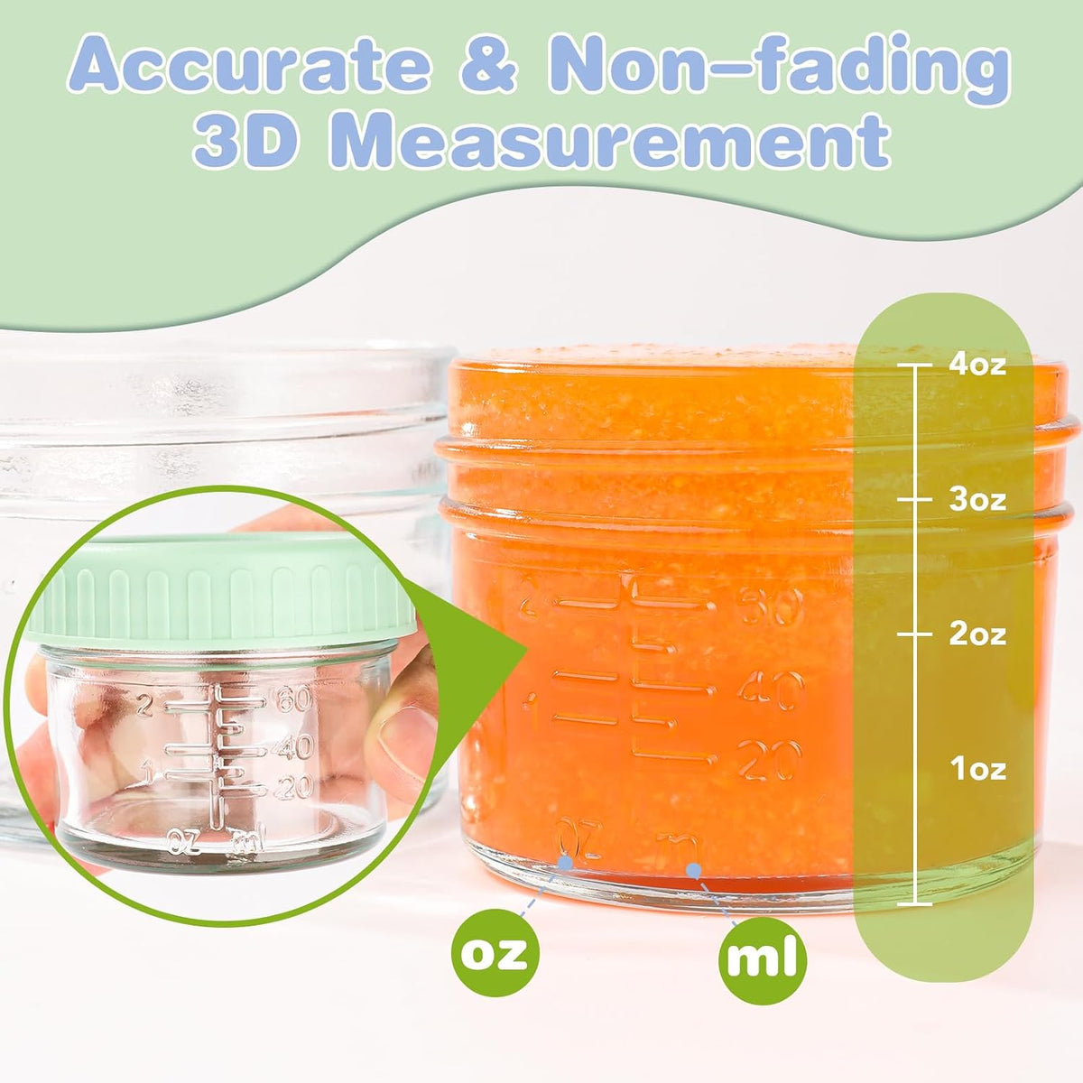 RowinsyDD Baby Food Containers, 4 oz, 8 Pack, Glass Jars with Lids