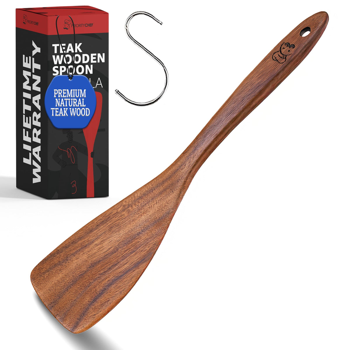 PriorityChef Premium Wooden Ladle for Soup - Handcrafted Teak Wooden Soup Spoon with Long Handle for Cooking and Serving - Deep Wood Ladel for Kitchen Use - Nonstick Safe Wood Ladle
