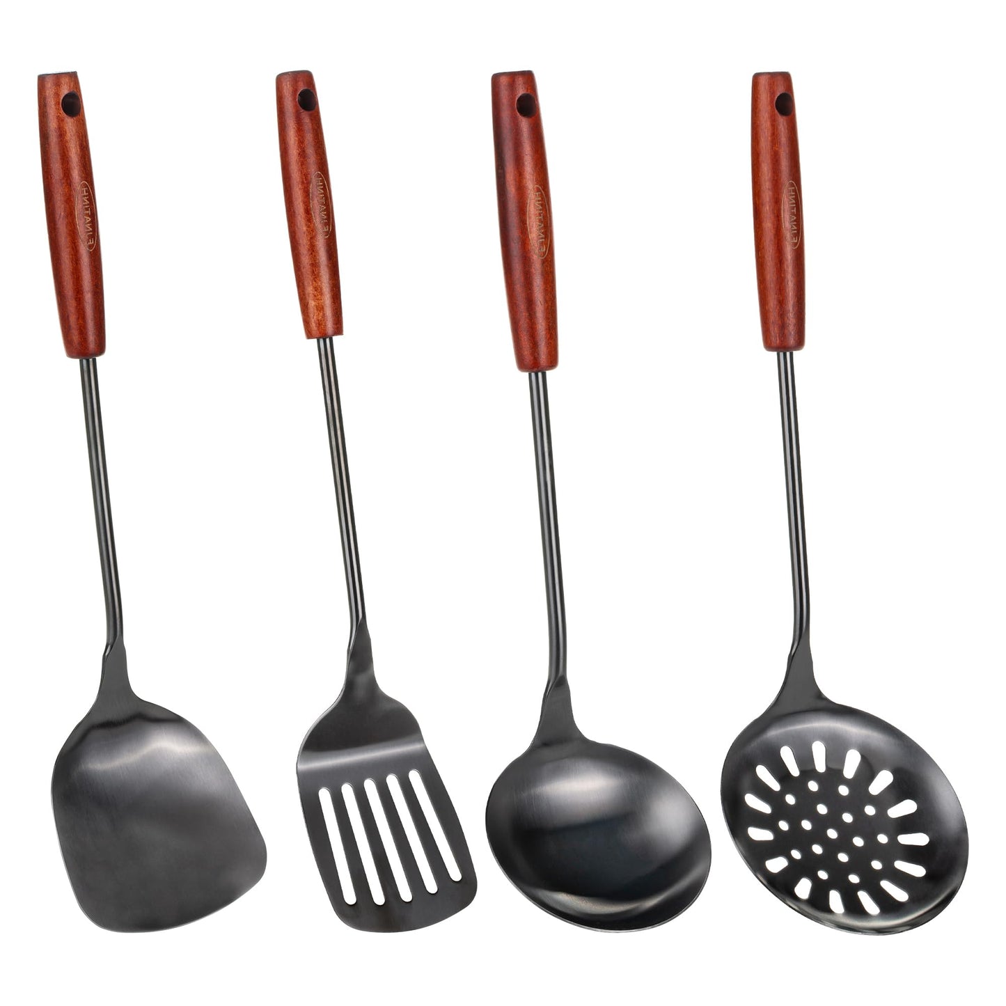 Stainless Steel Wok Utensil - 14.2 Inch Rust Proof Soup Ladle With Ergonomic Wooden Handle - Serving Spoon For Cooking, Gravy, Sauces, and More