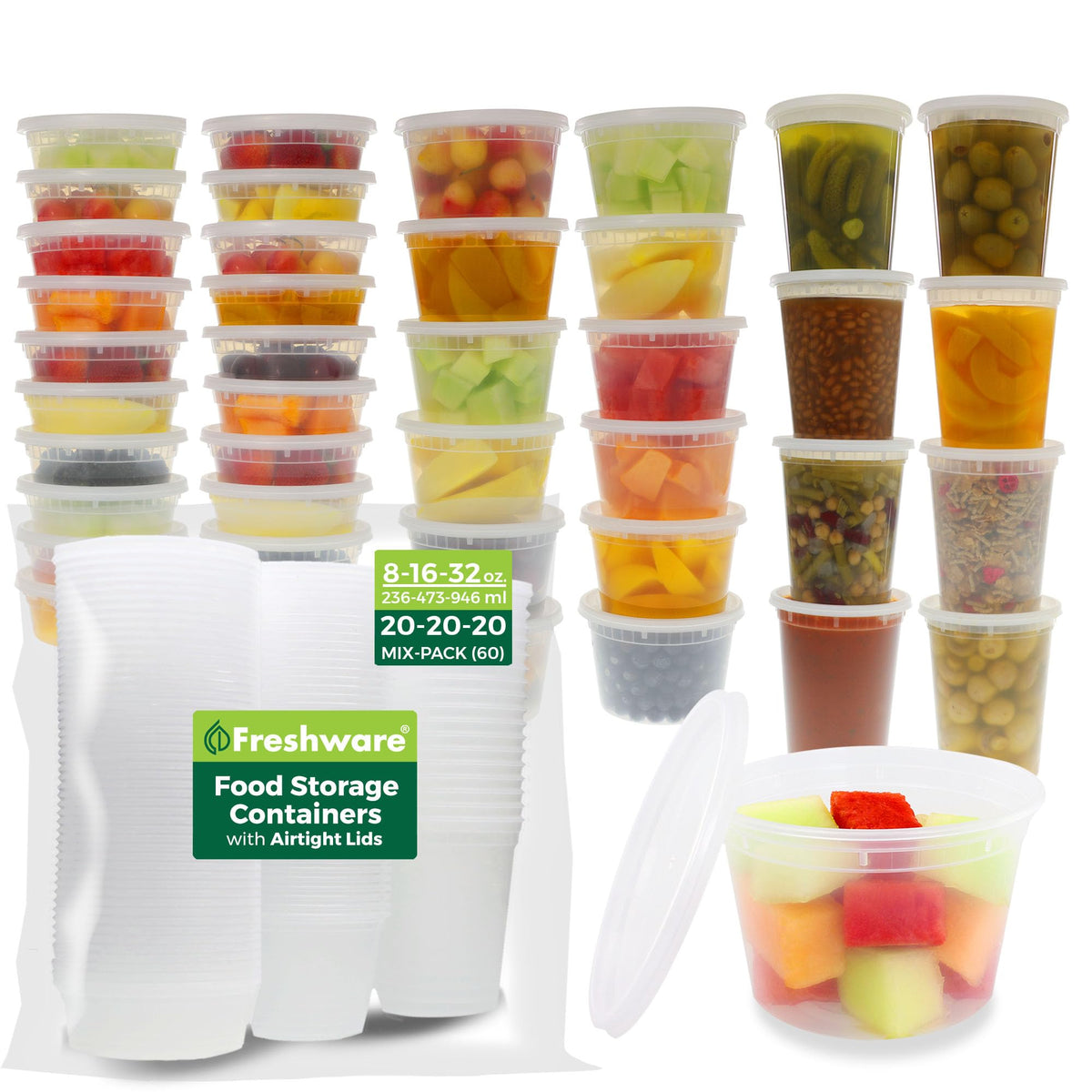 Freshware Food Storage Containers [50 Set] 12 oz Plastic Deli Containers with Lids, Slime, Soup, Meal Prep Containers | BPA Free | Stackable | Leakproof | Microwave/Dishwasher/Freezer Safe
