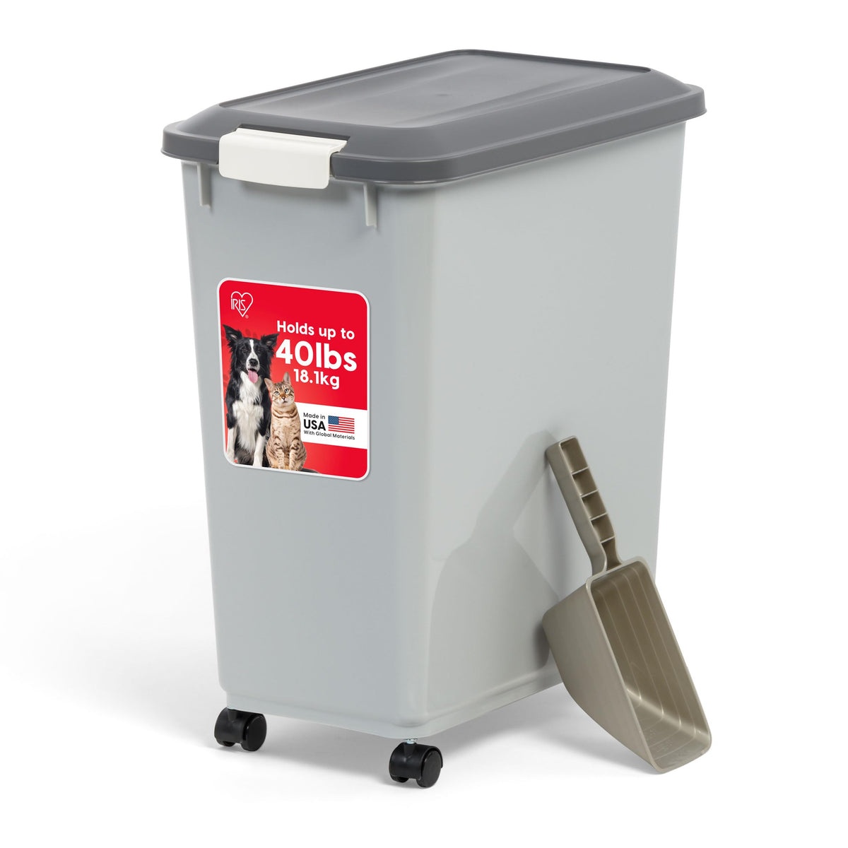 IRIS USA Dog Food Storage Container, Up to 30 lbs, Gray/Dark Gray