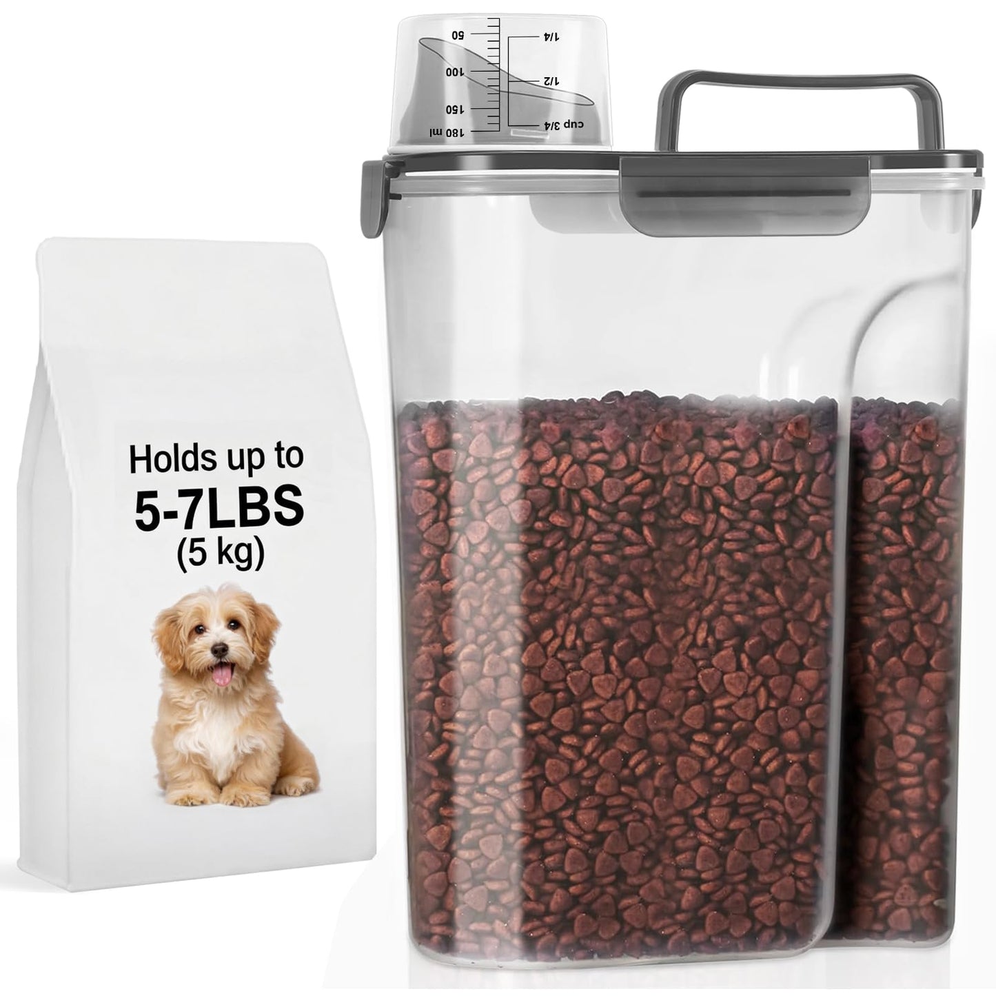 LEAWALK 5-7Lbs Dog Cat Food Storage Container with Upgraded Large Nozzle BPA-free, 4 Snap Seals Plastic Pet Food Storage Containers with Handles are Easy to Clean and Carry