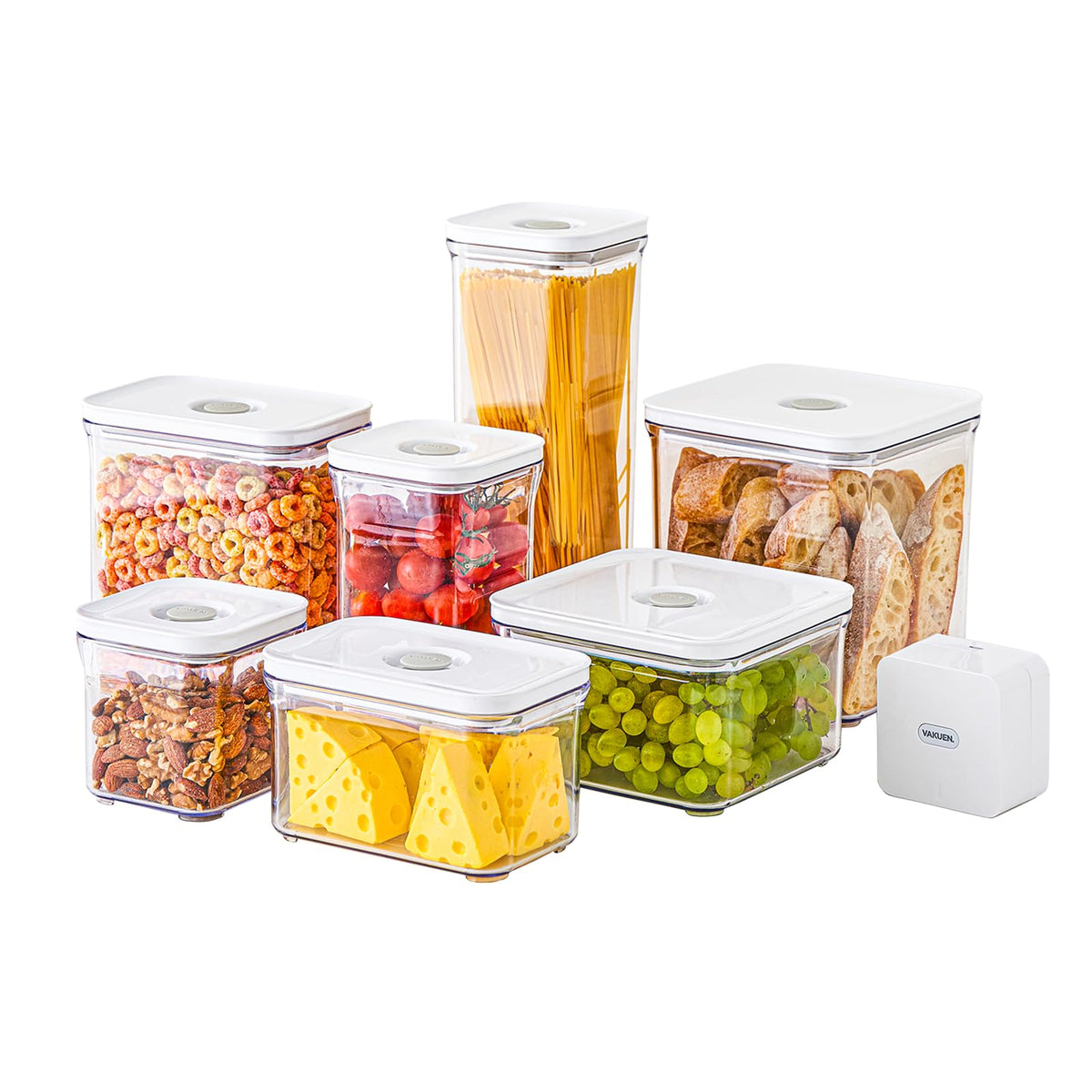 VAKUEN Premium Airtight Food Storage Containers & Vacuum Sealer Machine Starter Set, 4-piece Container with Sealer, 100% Leak Proof,Keep food fresh up to 5 times longer than non-vacuum strorage.