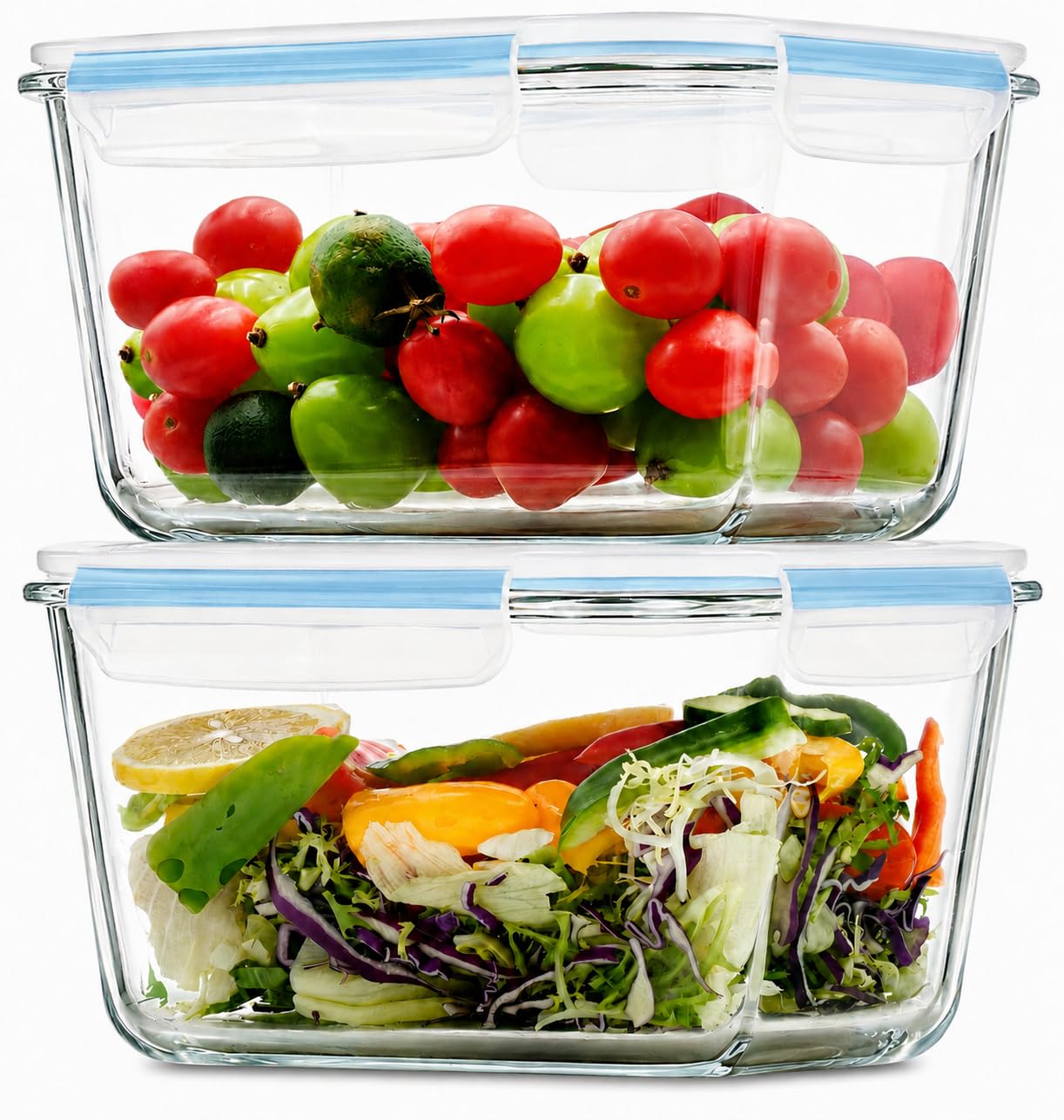 2 Pack Large Glass Storage Containers with Lids 85oz/10.5cup Big Airtight Glass Food Storage Containers for Rotisserie Chicken Watermelon Meal Prep, BPA Free, Freezer Dishwasher Oven Safe