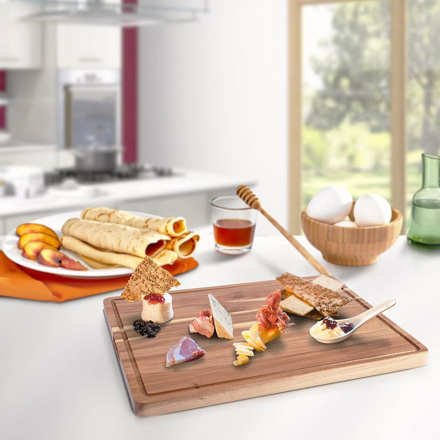 GlowSol Extra Large Acacia Wood Cutting Boards for Kitchen, 24 x 18 Inch