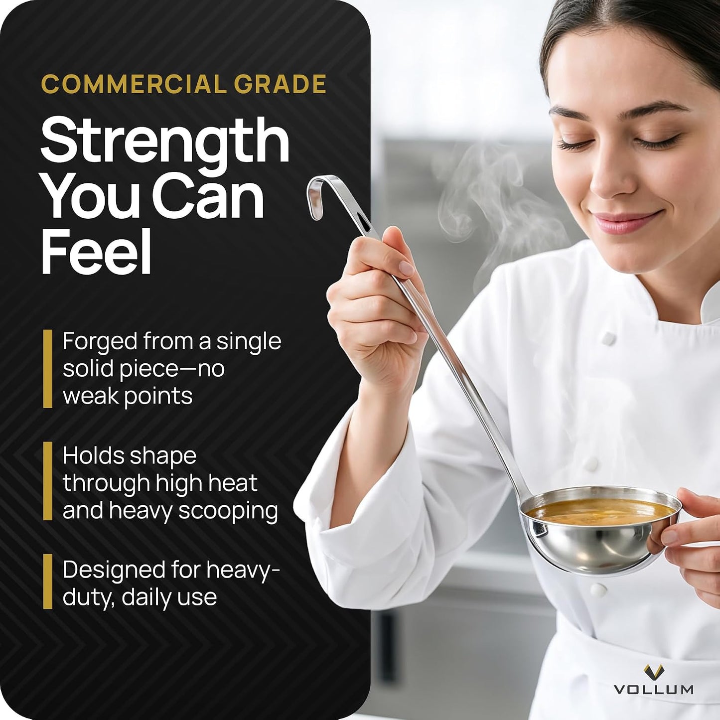 Vollum Stainless Steel Soup Ladle – Heavy Duty One-Piece 6 oz