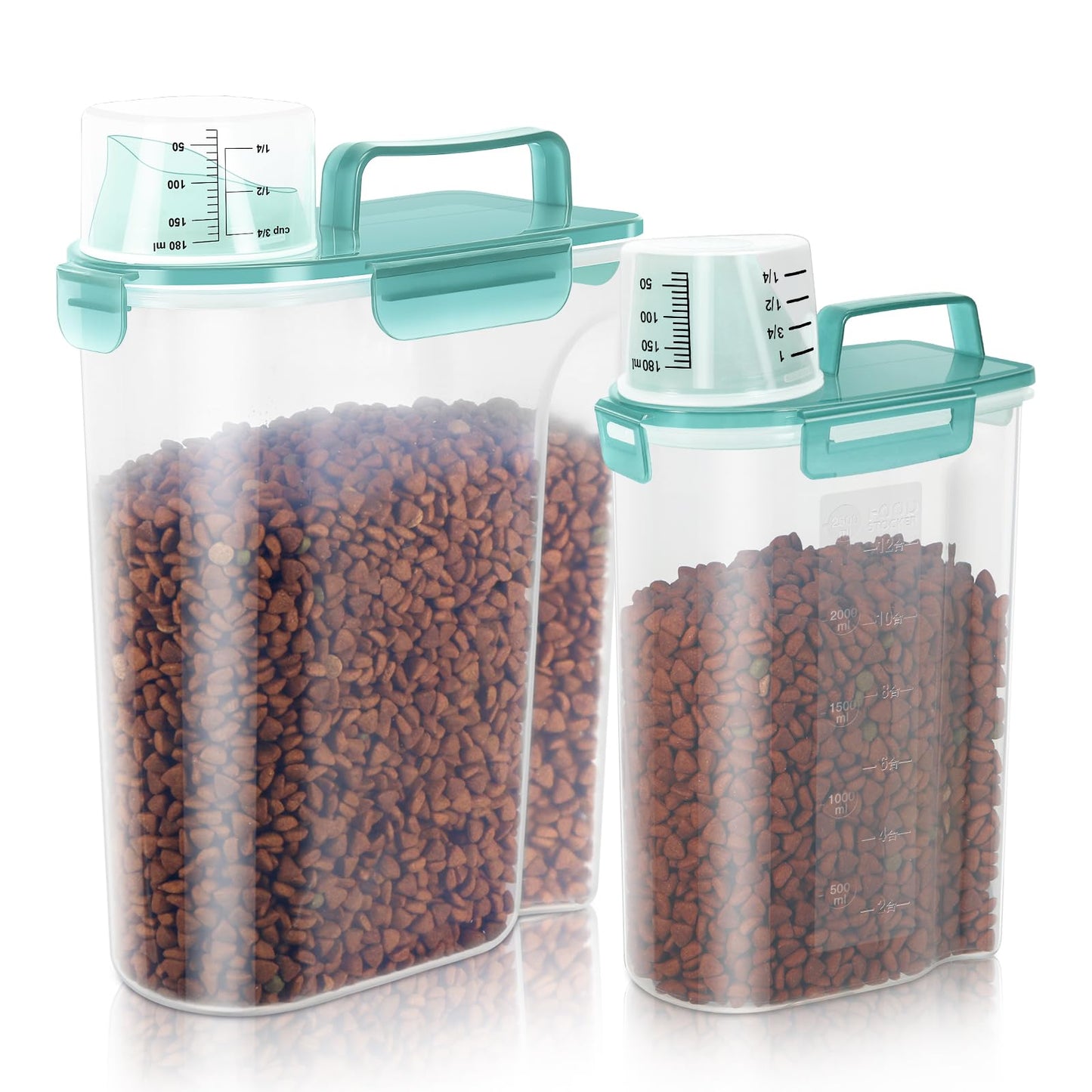 LEAWALK 5-7Lbs Dog Cat Food Storage Container with Upgraded Large Nozzle BPA-free, 4 Snap Seals Plastic Pet Food Storage Containers with Handles are Easy to Clean and Carry
