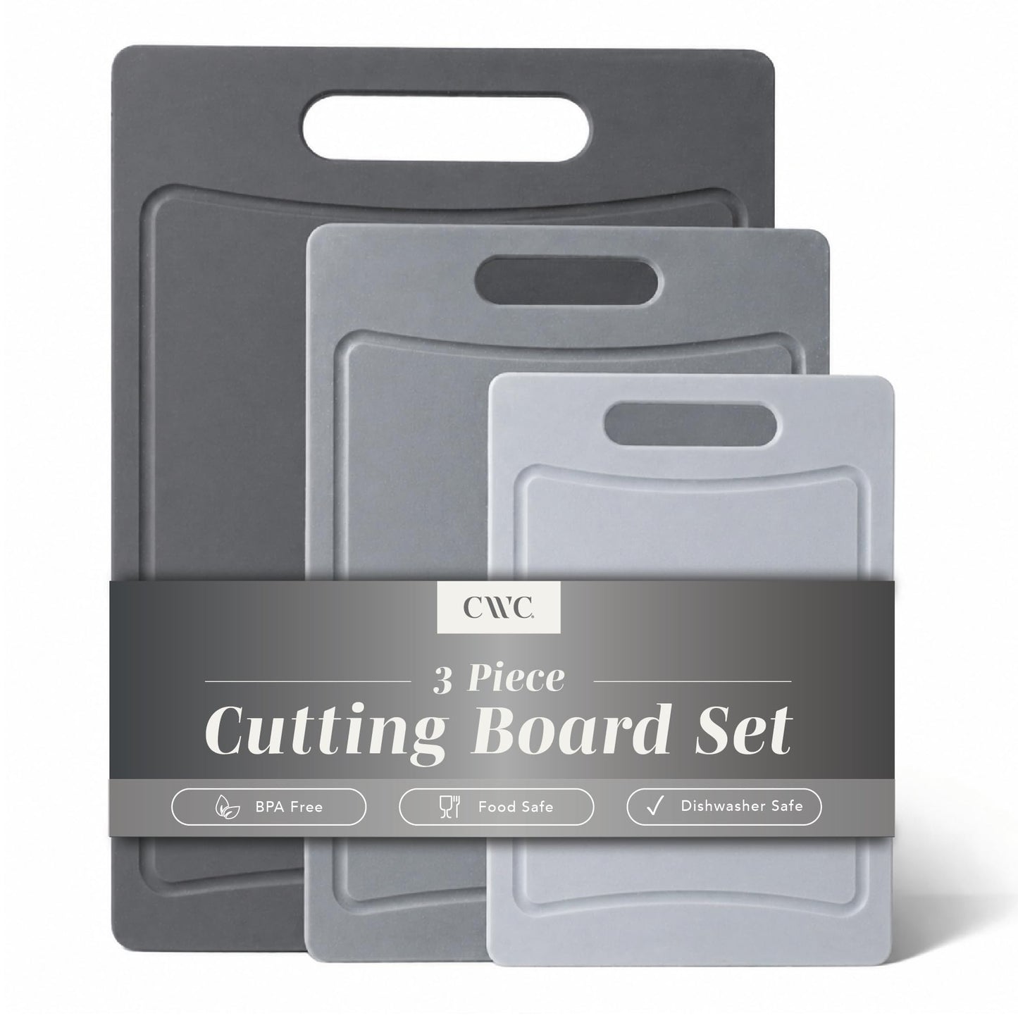 COOK WITH COLOR Non-Slip Cutting Board Set – Kitchen Essentials with Easy Grip Handle for Meat, Veggies, and Fruits, 4 Cutting Boards, Black