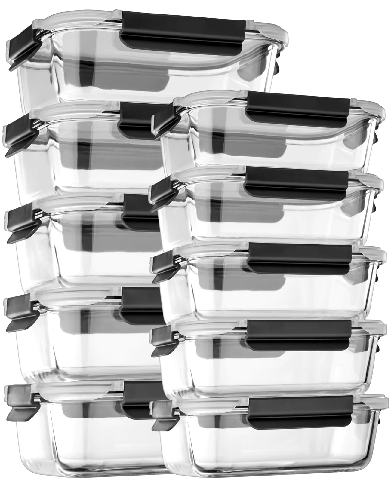 coccot Glass Food Storage Containers with Lids Airtight, [10 Pack] Glass Meal Prep Containers, Storage Container Set with Bpa-free Lid for Food, Lunch Bento Box