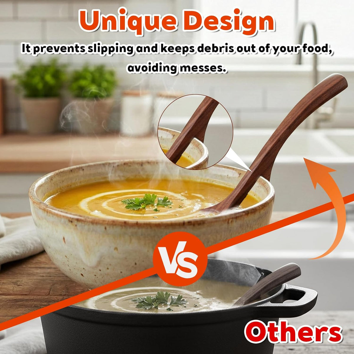 Gravy Ladle, Wooden Ladle for Soup Small 7.87 Inch Gravy Soup Spoon with Back Hooks Kitchen Woodn Scoop Deep Spoon for Spooning Gravies Sauces Porridge Sustainable Natural Texture