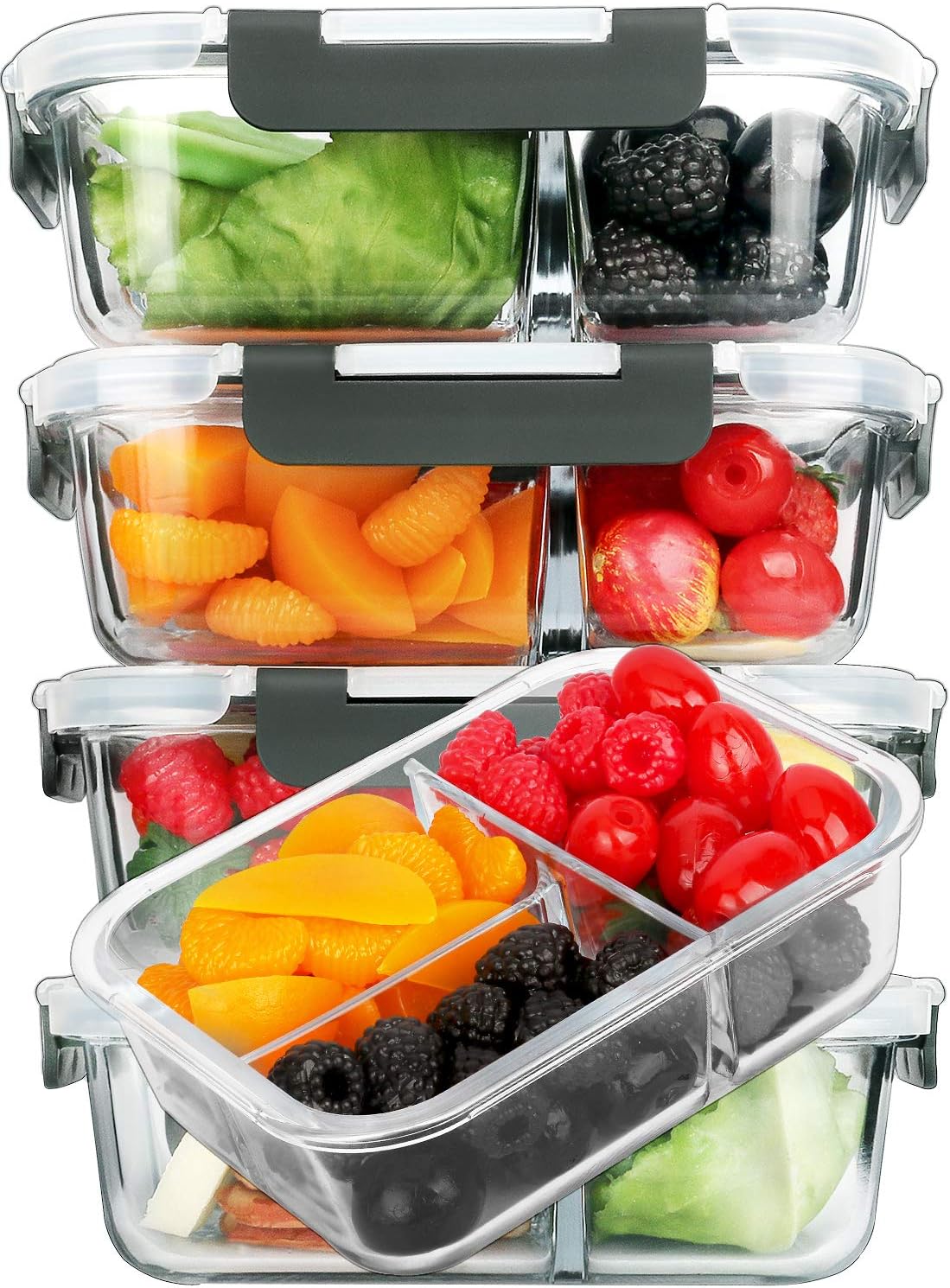 M MCIRCO 5 Pack,36 oz, 3 Compartments Glass Meal Prep Containers with Lids