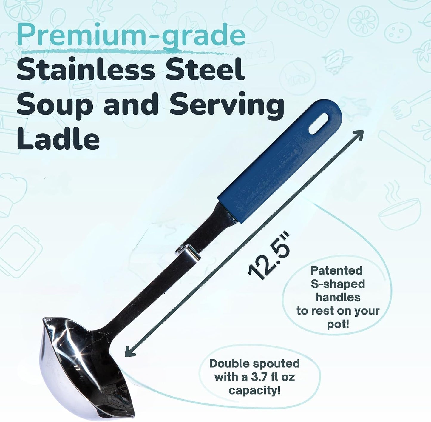 Souper Cubes Soup Ladle Stainless Steel with Patented Pot Hook, Blueberry