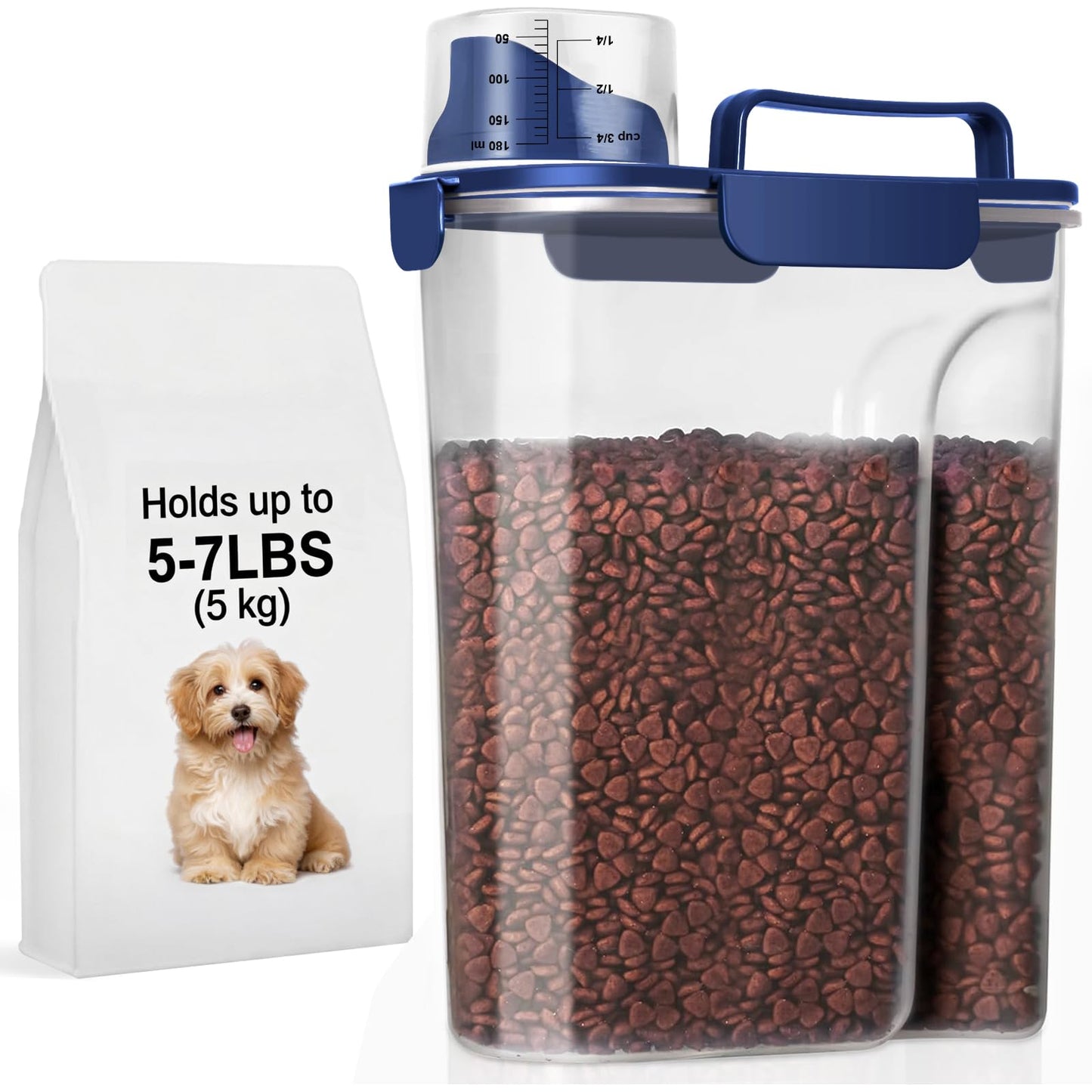 LEAWALK 5-7Lbs Dog Cat Food Storage Container with Upgraded Large Nozzle BPA-free, 4 Snap Seals Plastic Pet Food Storage Containers with Handles are Easy to Clean and Carry