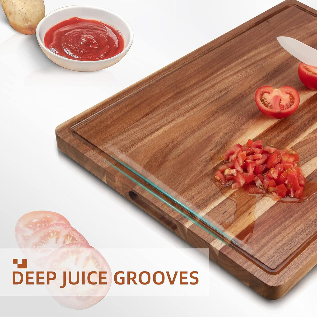 GlowSol Extra Large Acacia Wood Cutting Boards for Kitchen, 24 x 18 Inch