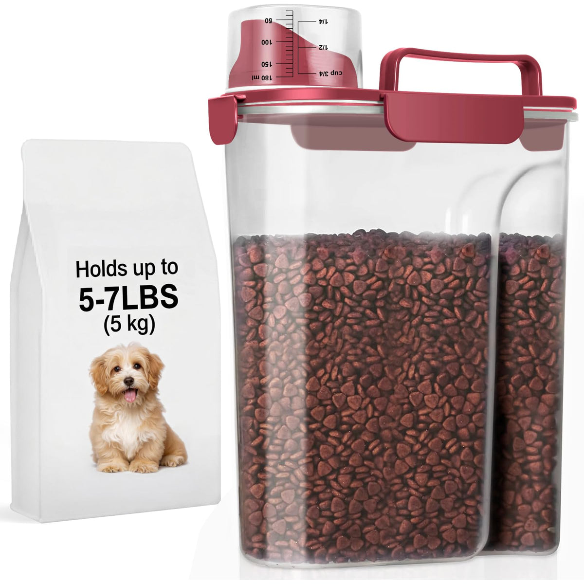 LEAWALK 5-7Lbs Dog Cat Food Storage Container with Upgraded Large Nozzle BPA-free, 4 Snap Seals Plastic Pet Food Storage Containers with Handles are Easy to Clean and Carry