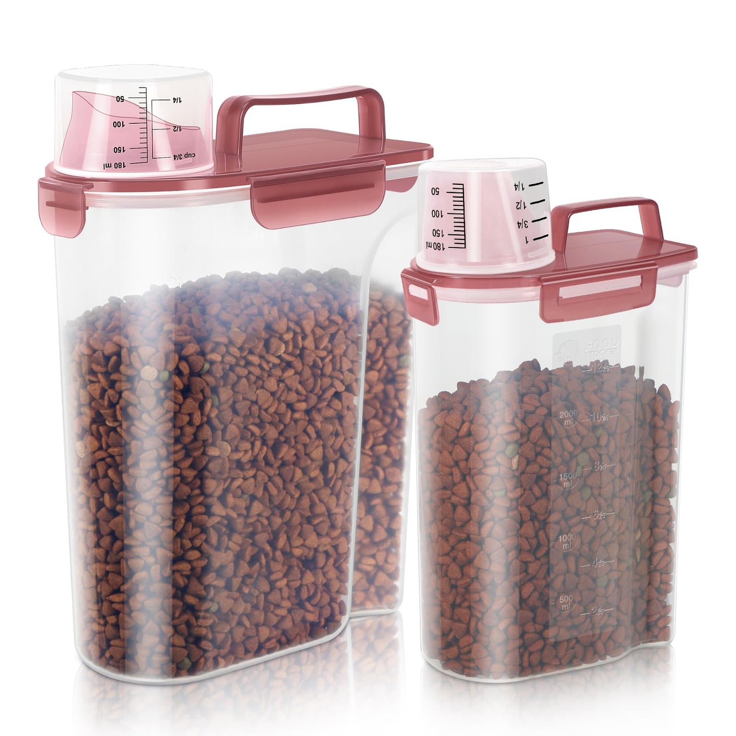 LEAWALK 5-7Lbs Dog Cat Food Storage Container with Upgraded Large Nozzle BPA-free, 4 Snap Seals Plastic Pet Food Storage Containers with Handles are Easy to Clean and Carry